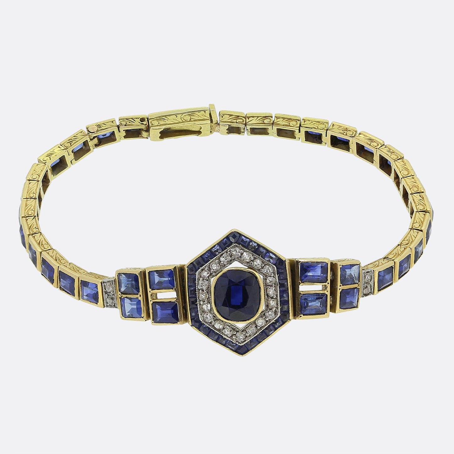 French Art Deco Sapphire and Diamond Bracelet