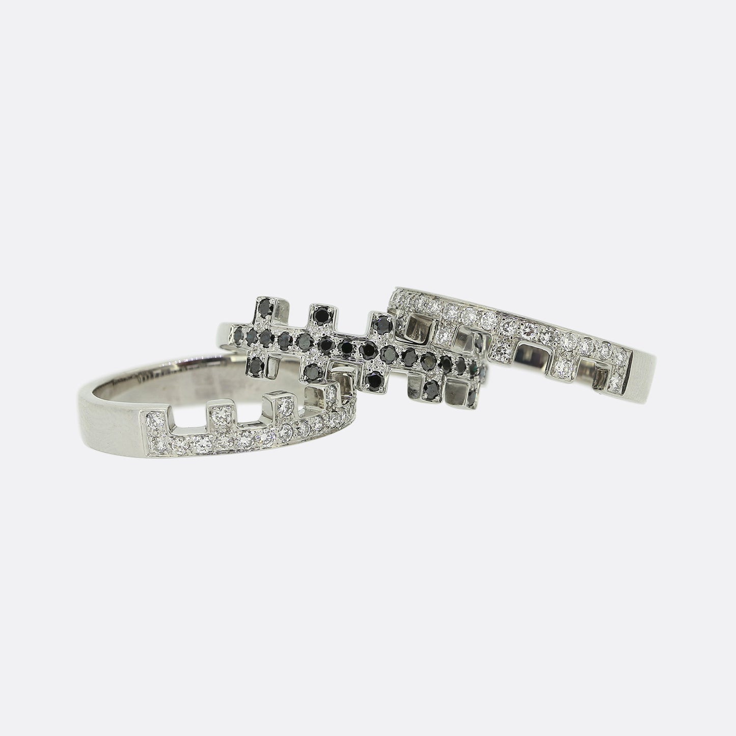 Vintage Black and White Diamond Interlocking Ring