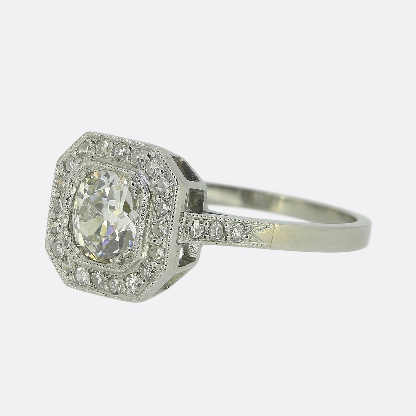 Art Deco Style 0.75 Carat Cushion Diamond Cluster Ring