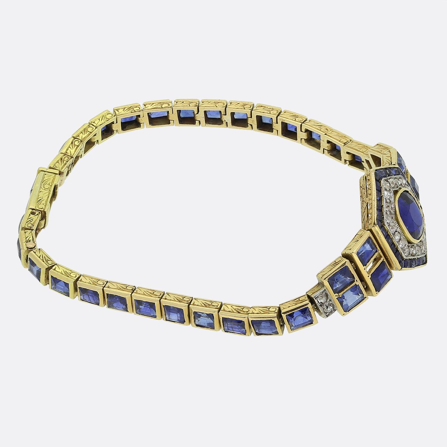 French Art Deco Sapphire and Diamond Bracelet