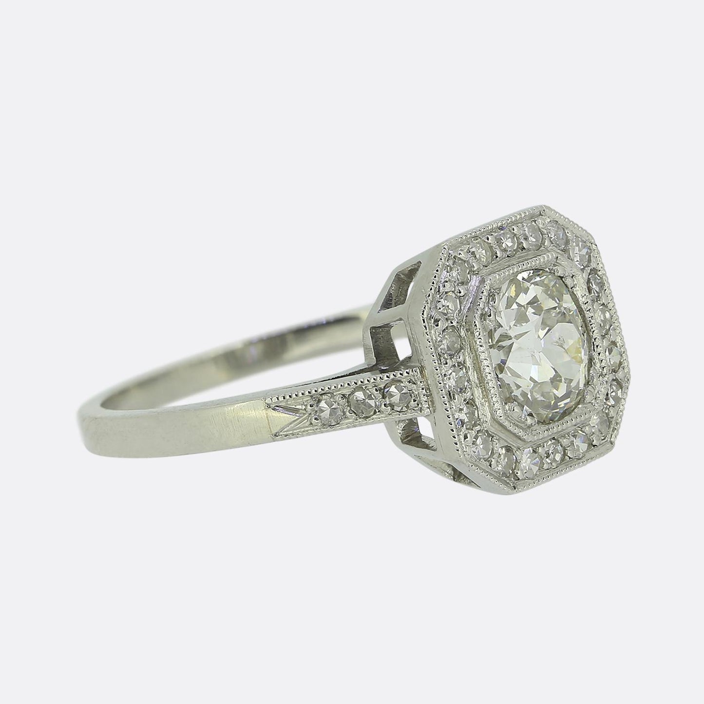 Art Deco Style 0.75 Carat Cushion Diamond Cluster Ring