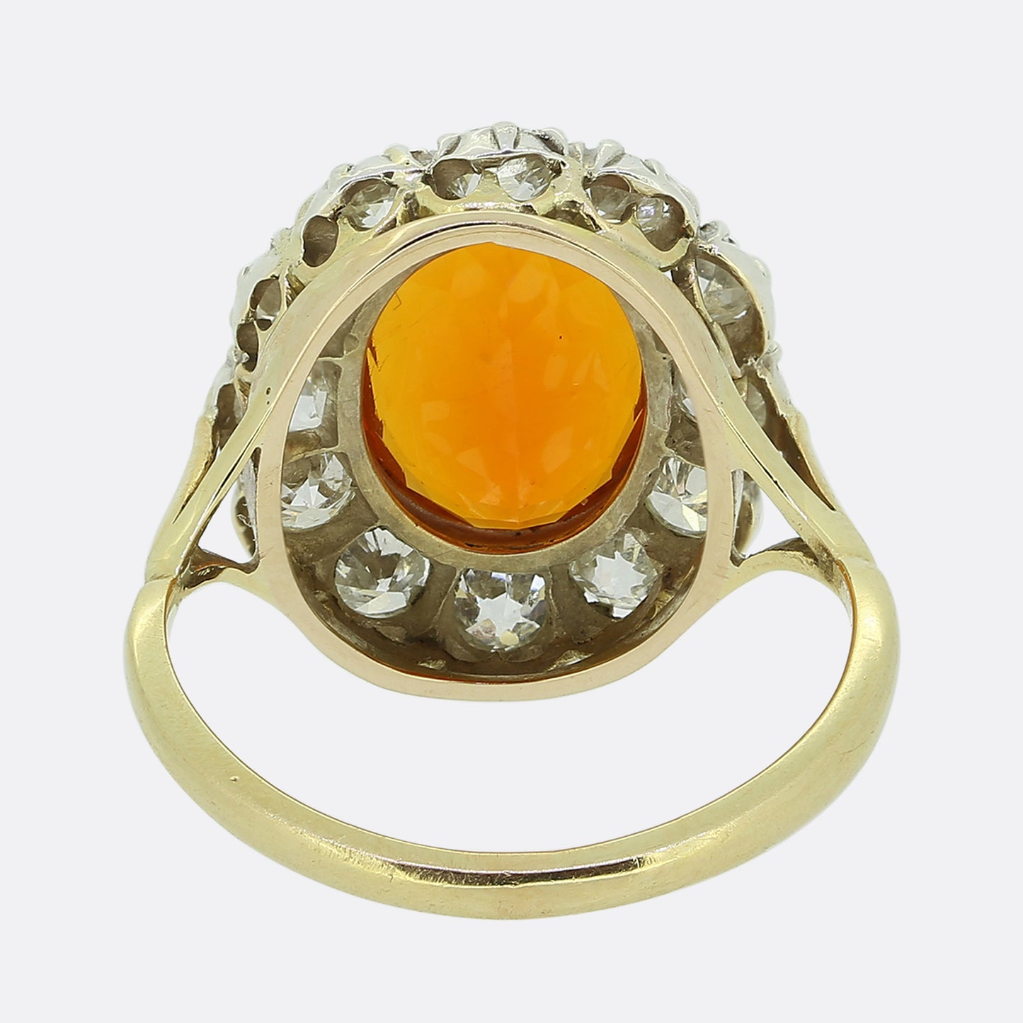 Edwardian Fire Opal and Old Cut Diamond Cluster Ring