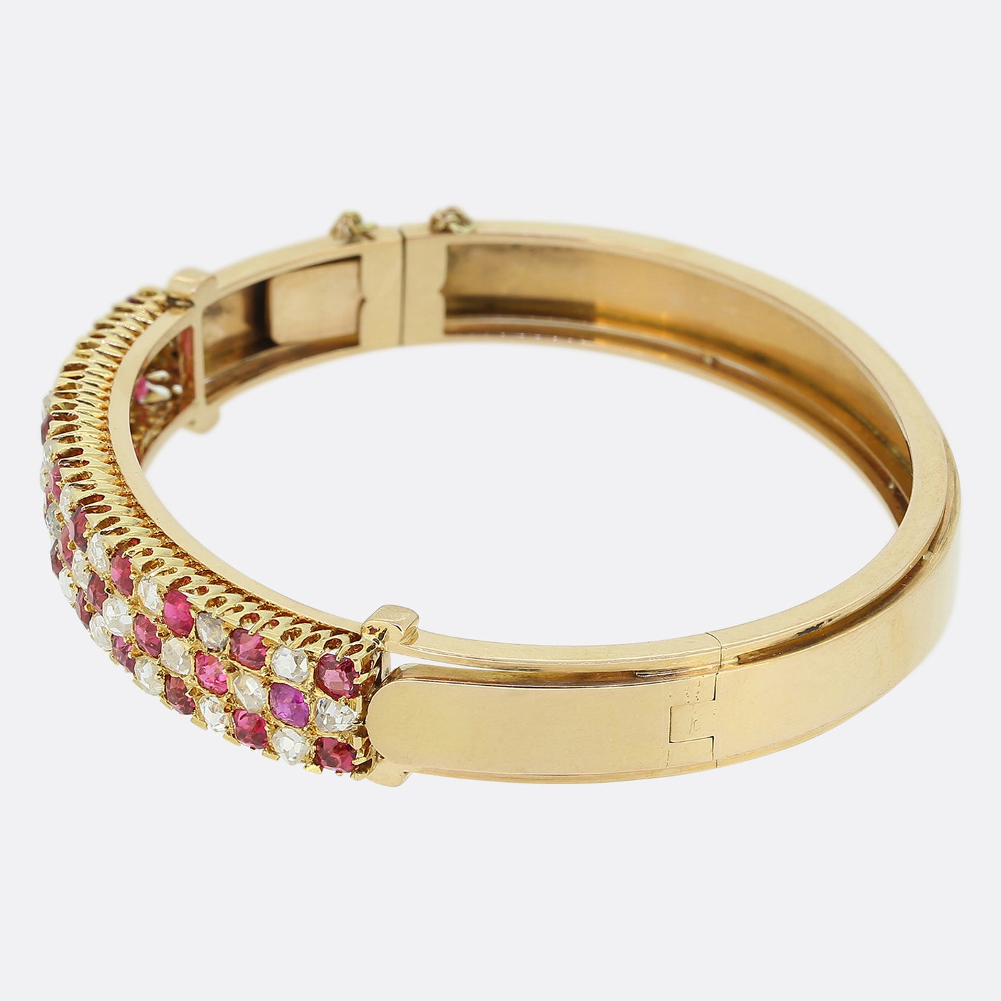 Victorian Ruby and Diamond Chequerboard Bangle Bracelet