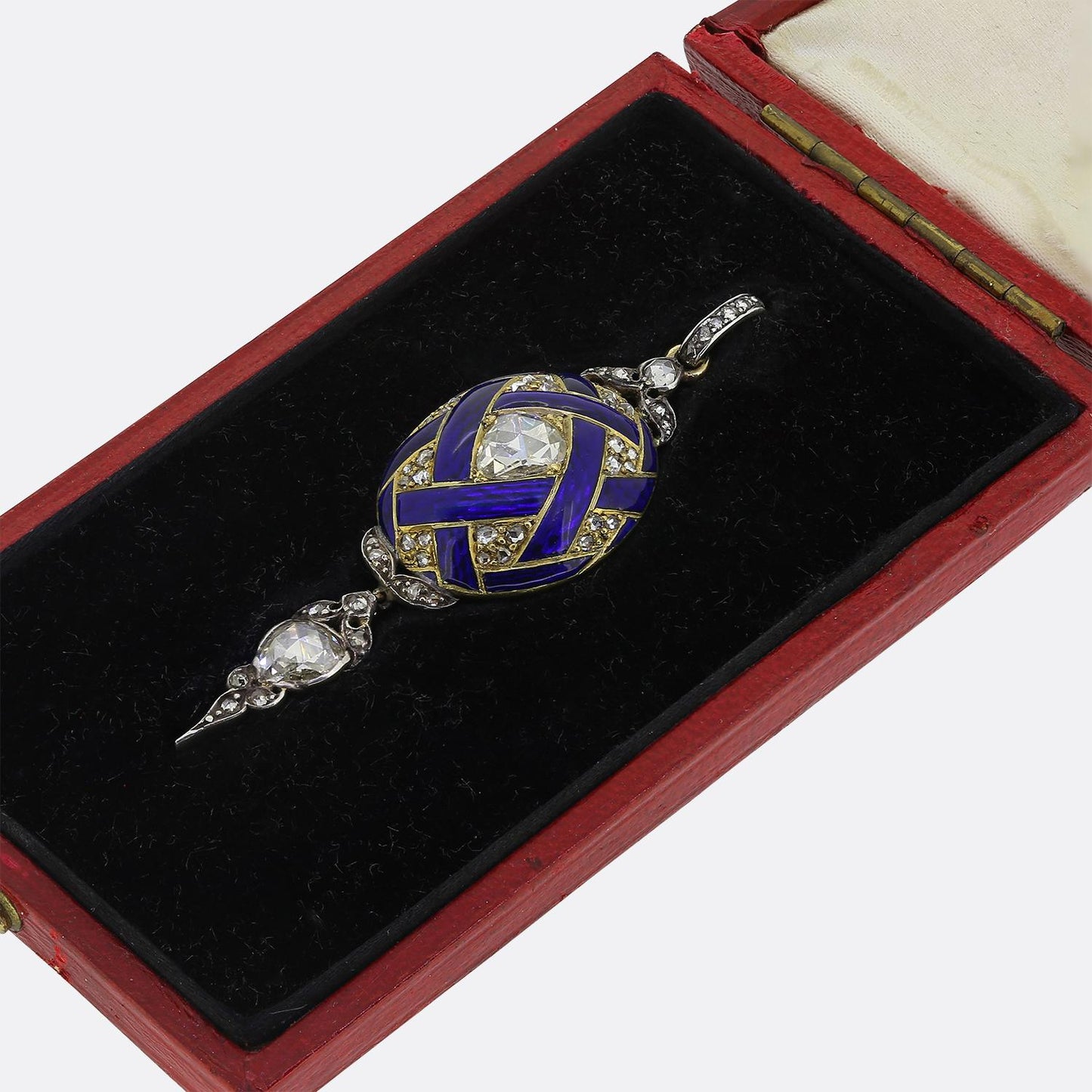 Victorian Blue Enamel and Diamond Locket Pendant