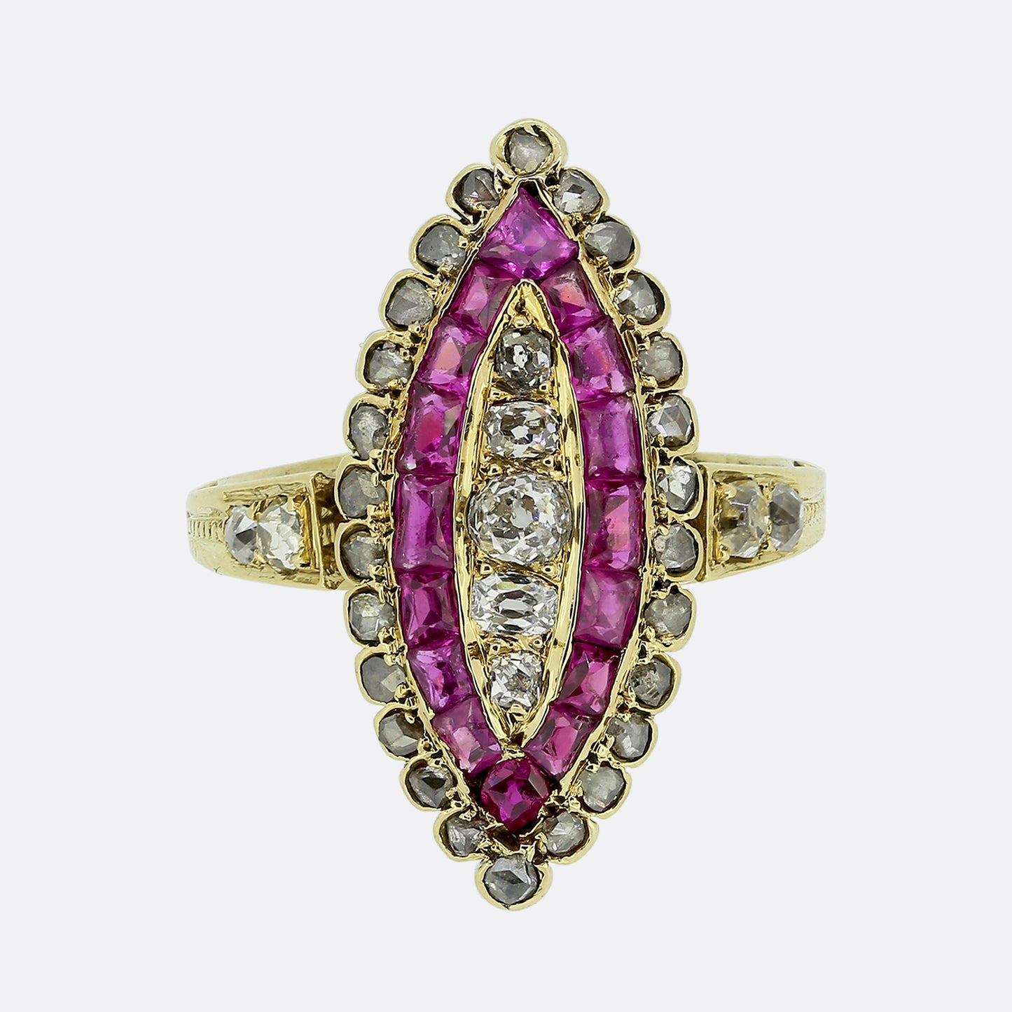 Victorian Ruby and Diamond Navette Ring