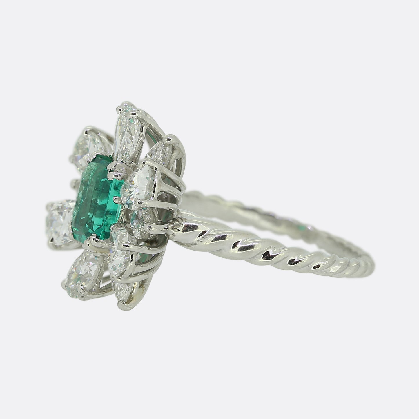 Vintage Emerald and Diamond Cluster Ring
