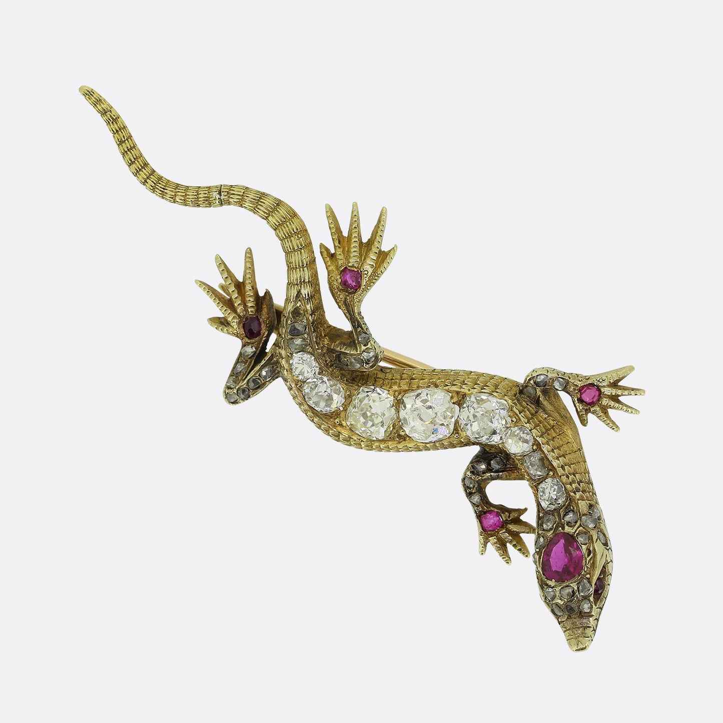Victorian Ruby and Diamond Lizard Brooch