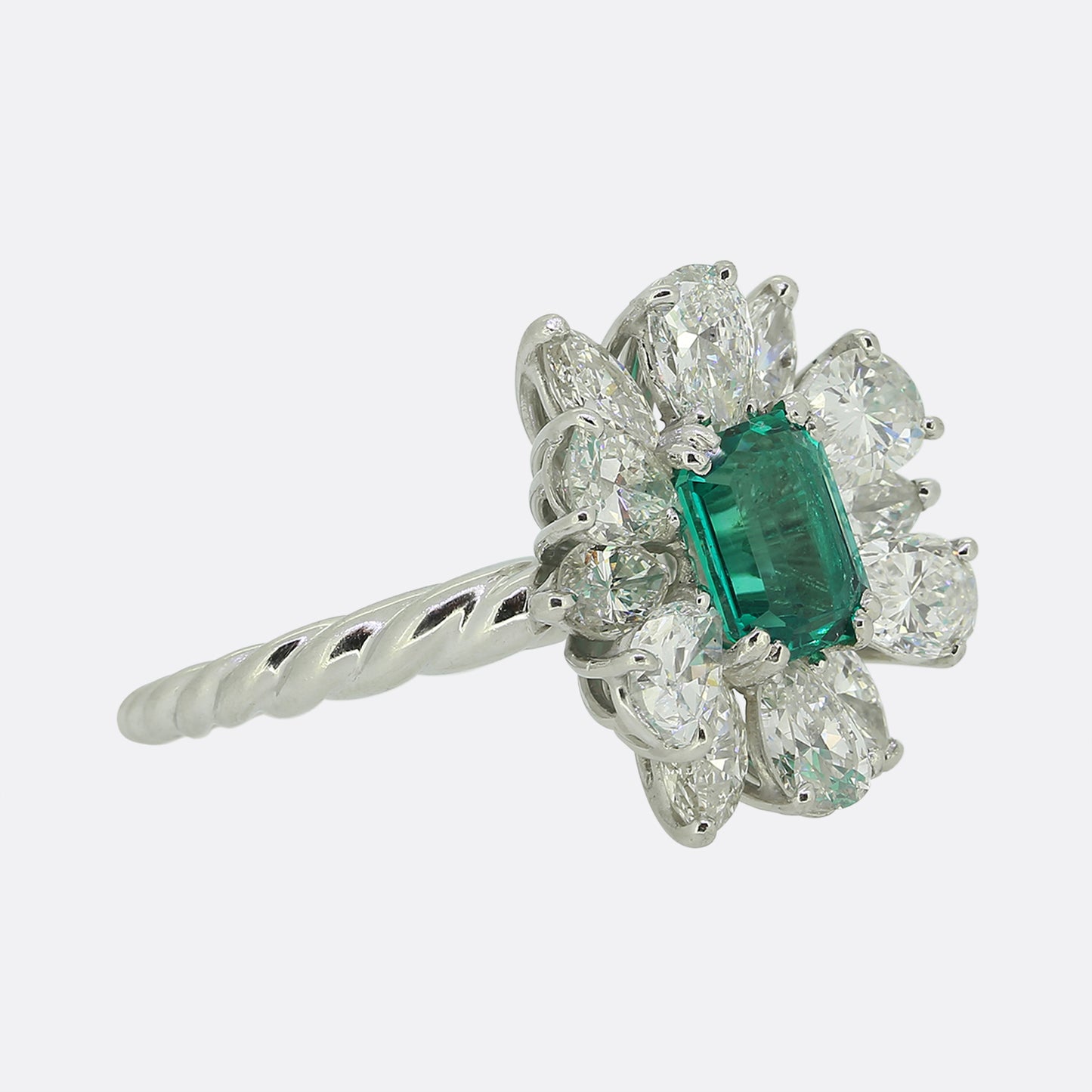 Vintage Emerald and Diamond Cluster Ring