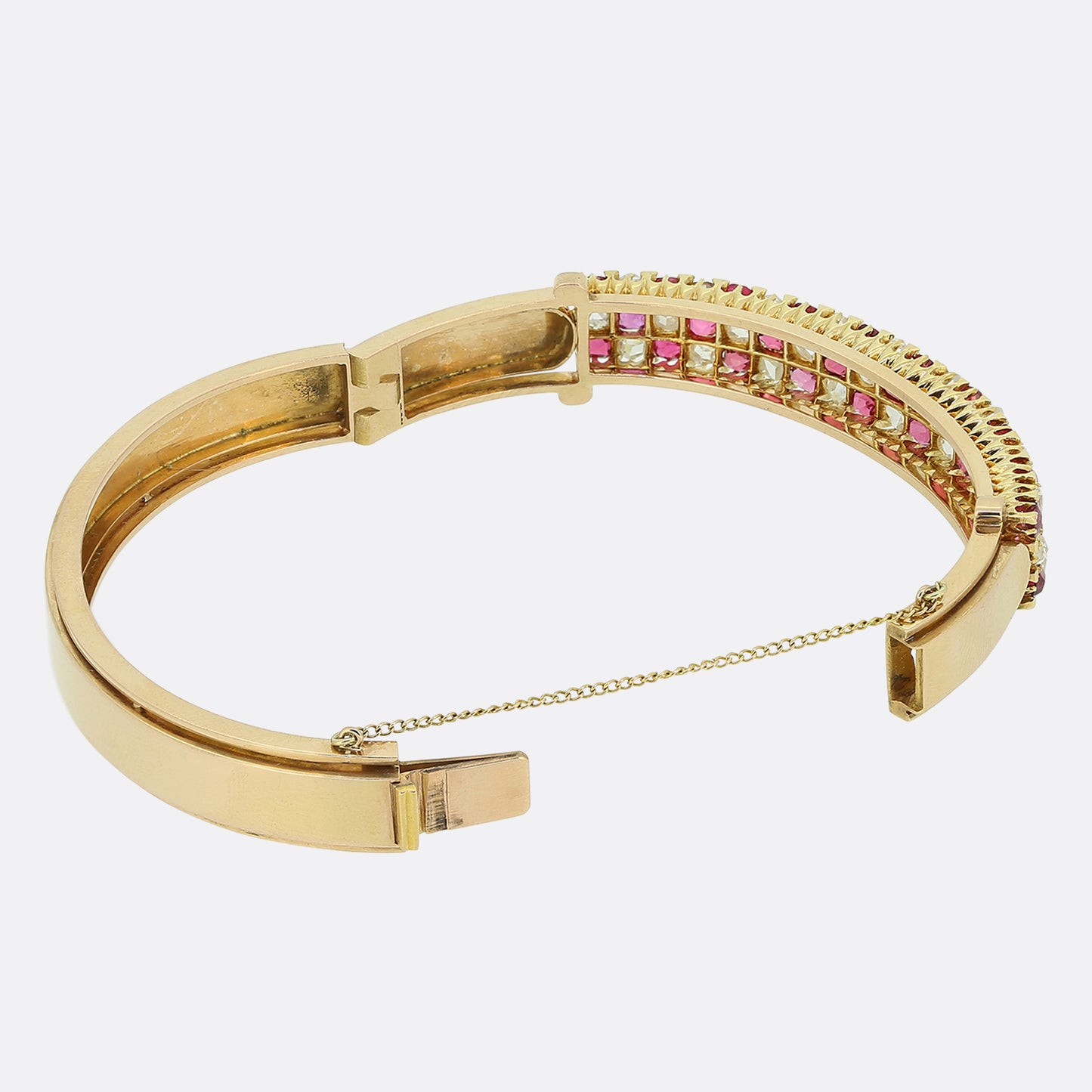 Victorian Ruby and Diamond Chequerboard Bangle Bracelet