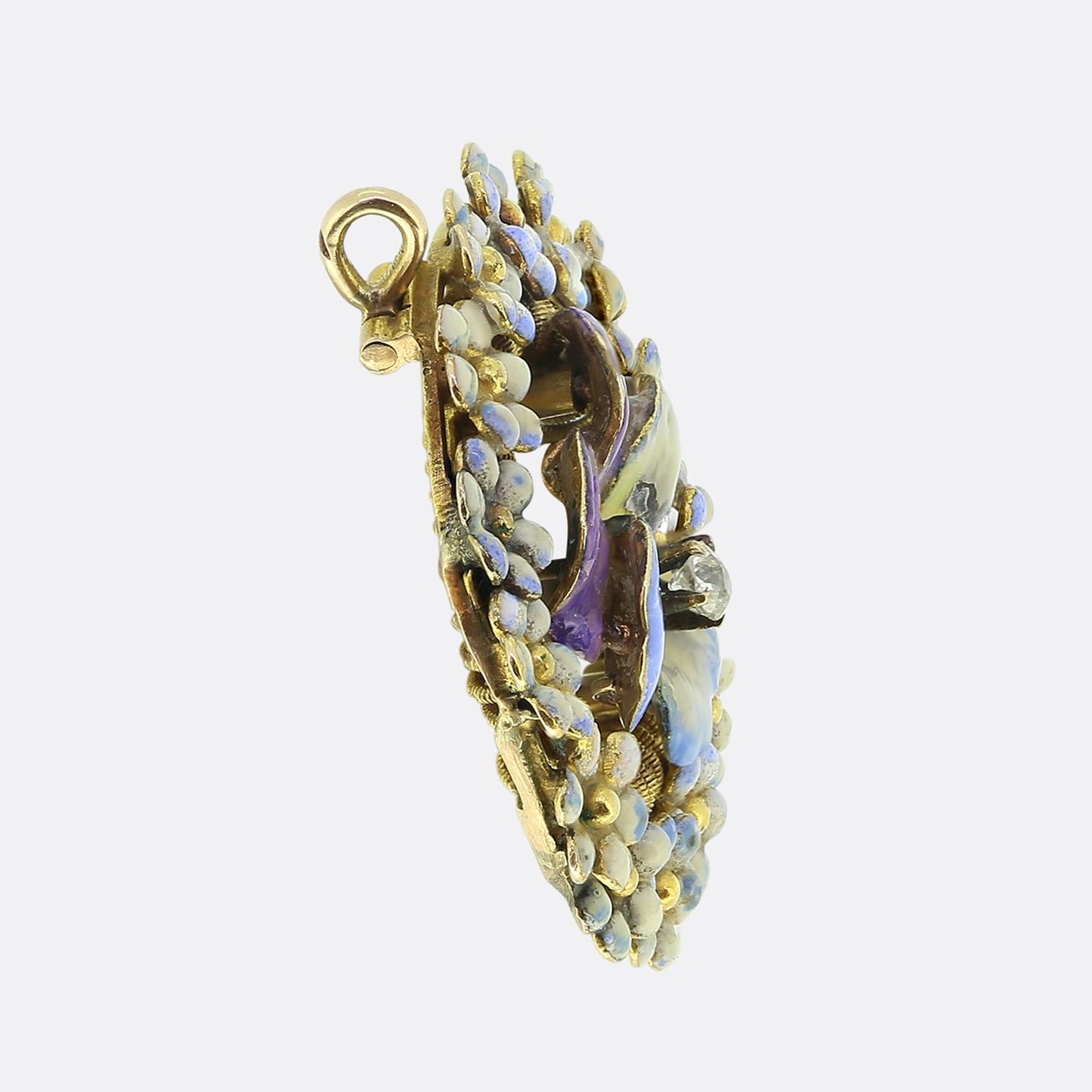 Antique Diamond and Enamel Floral Pendant