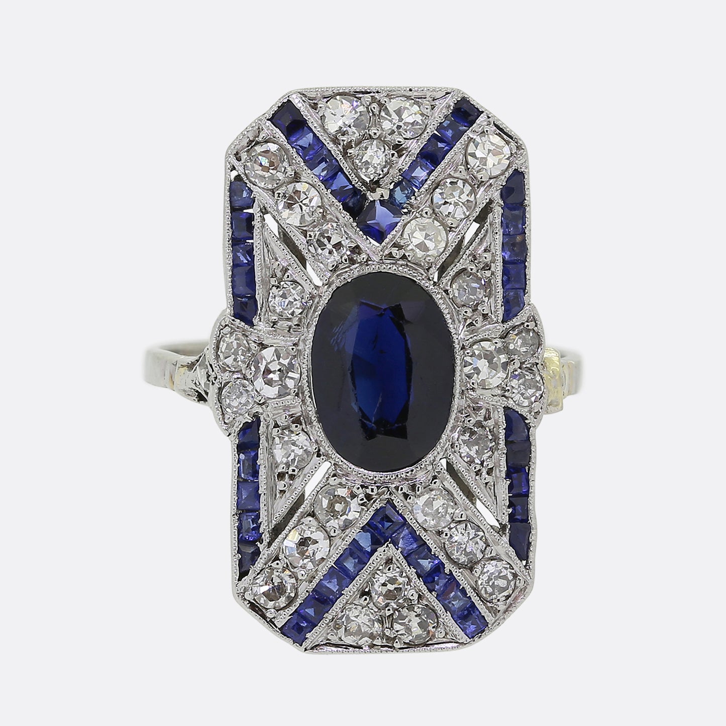 Art Deco Sapphire and Diamond Plaque Ring
