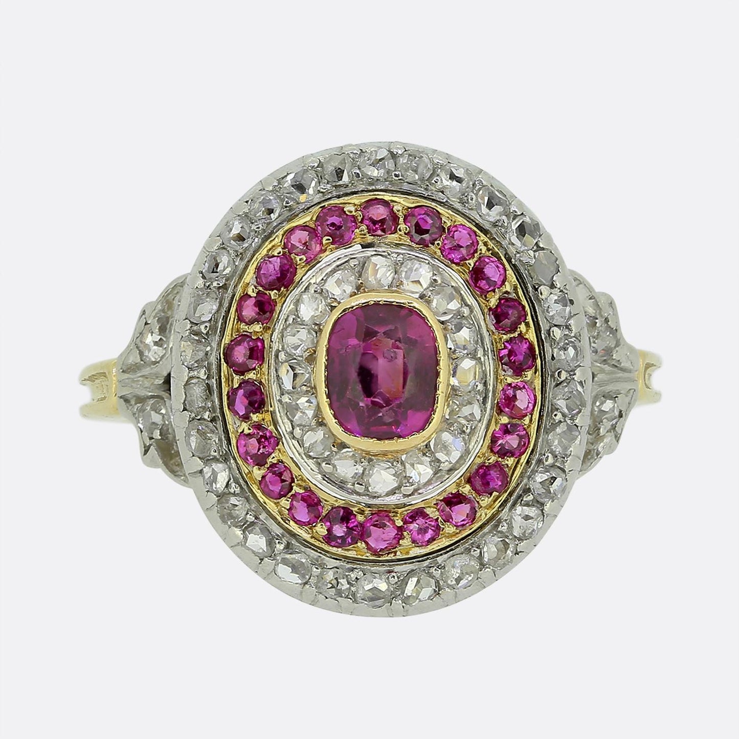 French Antique Ruby and Diamond Cluster Ring
