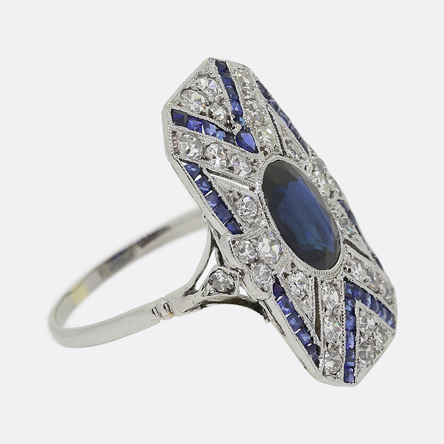 Art Deco Sapphire and Diamond Plaque Ring