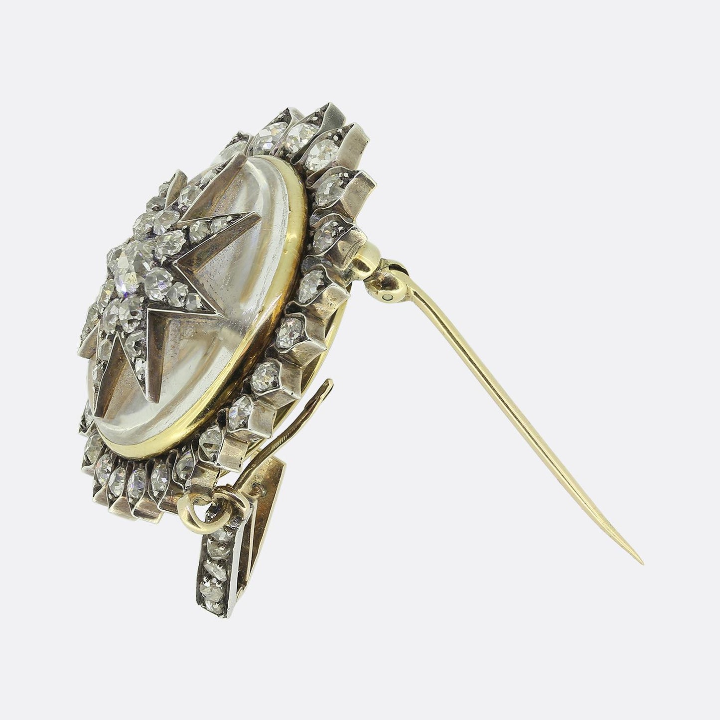 Antique Rock Crystal and Diamond Fob Brooch