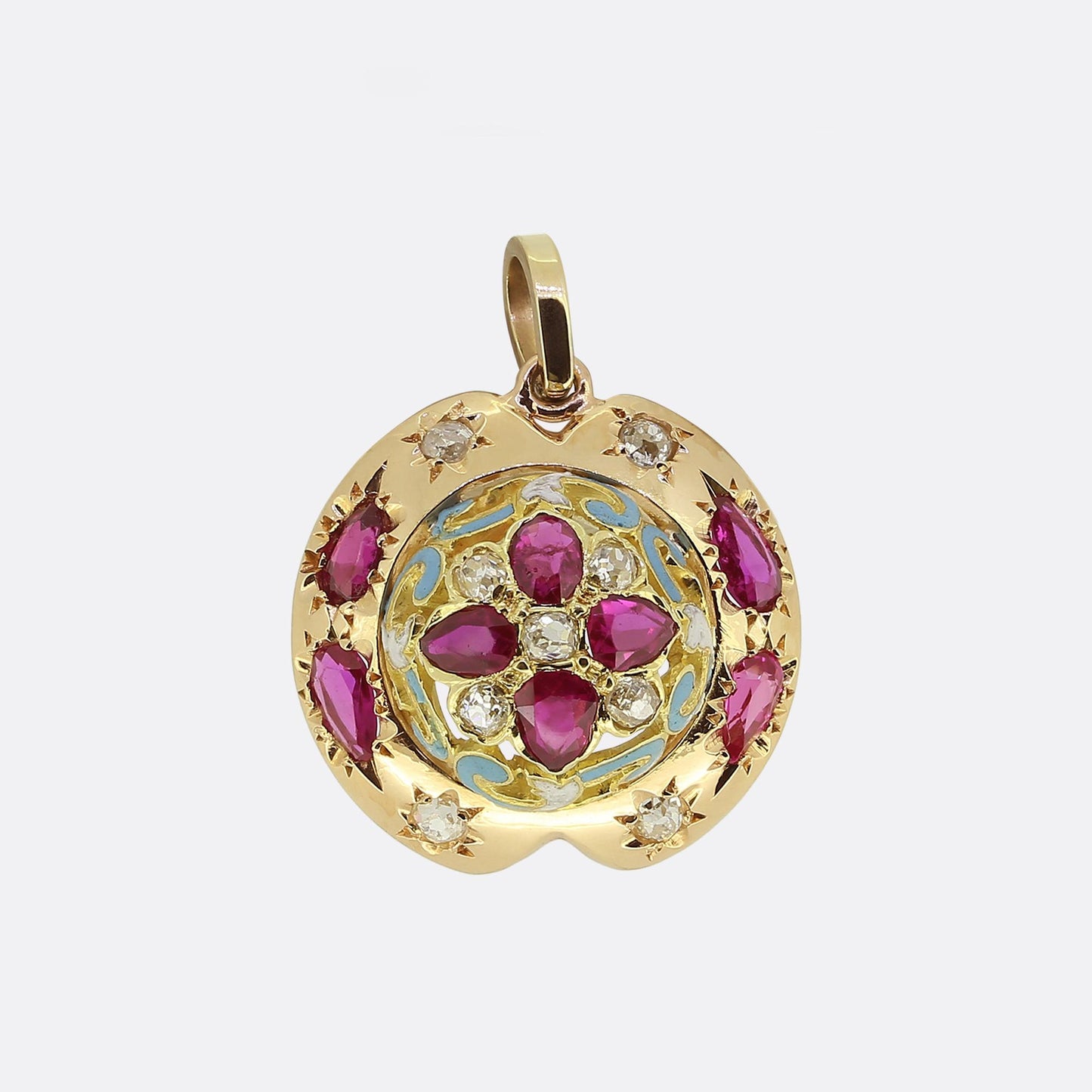 Victorian Ruby Diamond and Enamel Pendant