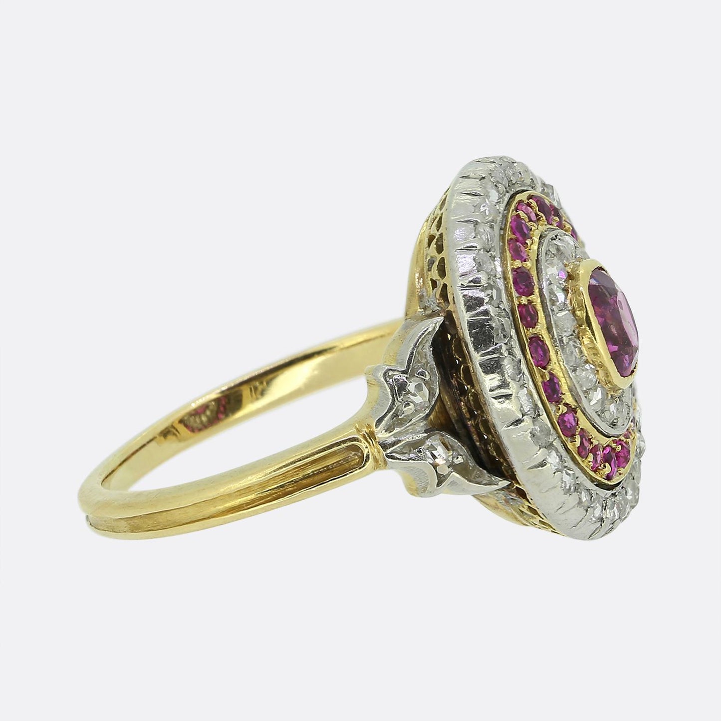 French Antique Ruby and Diamond Cluster Ring