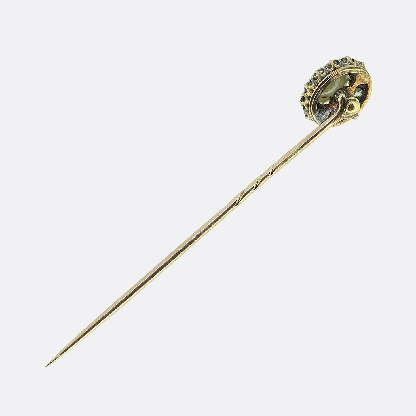 Victorian Chrysoberyl Cats Eye and Diamond Stick Pin