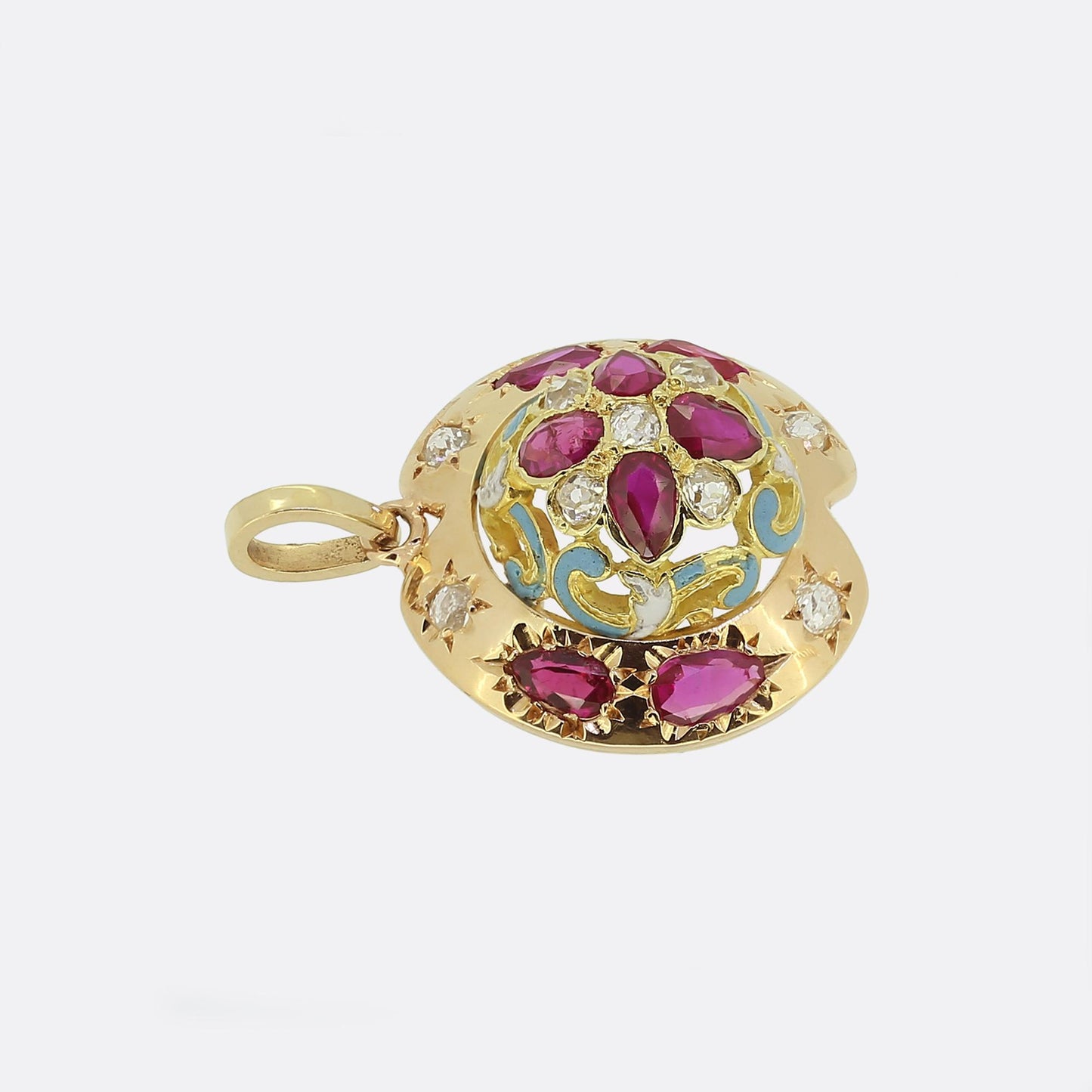 Victorian Ruby Diamond and Enamel Pendant