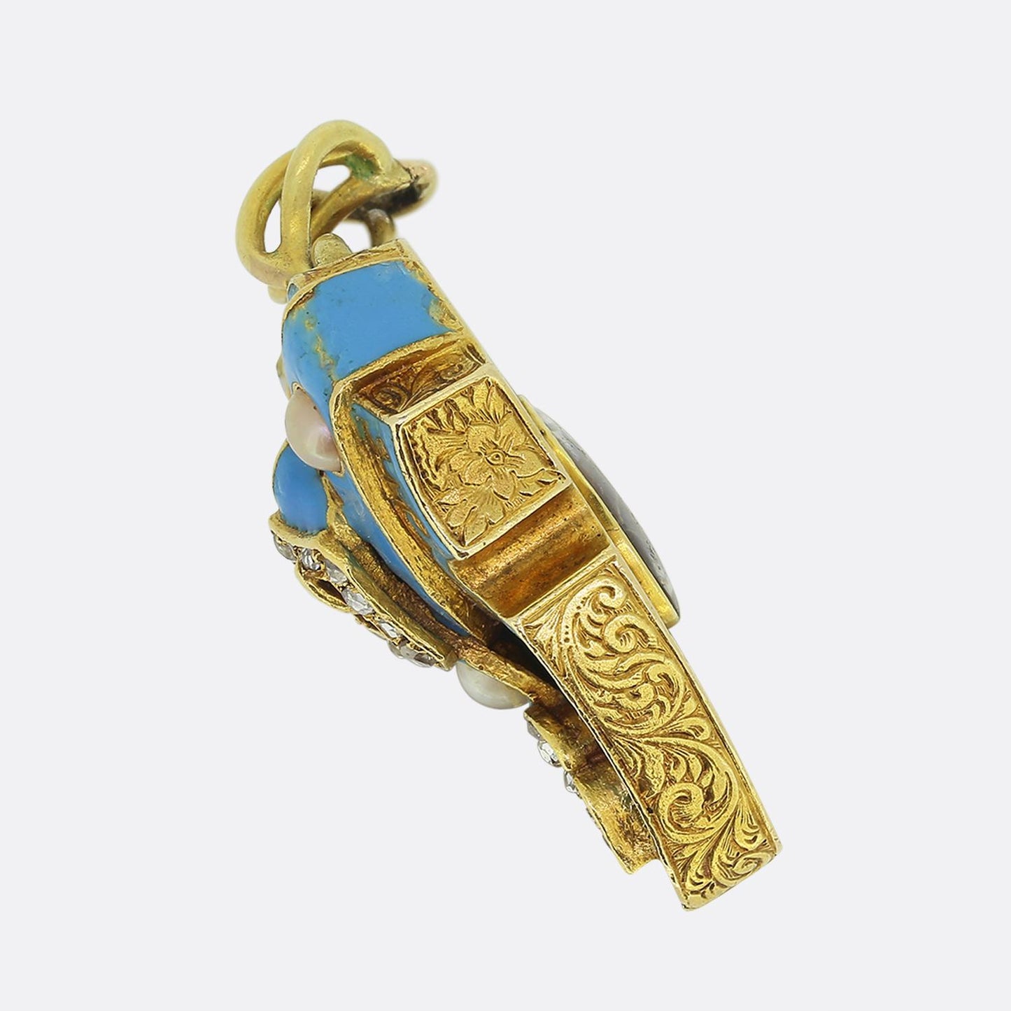 Victorian Pearl Diamond and Enamel Buckle Locket Pendant