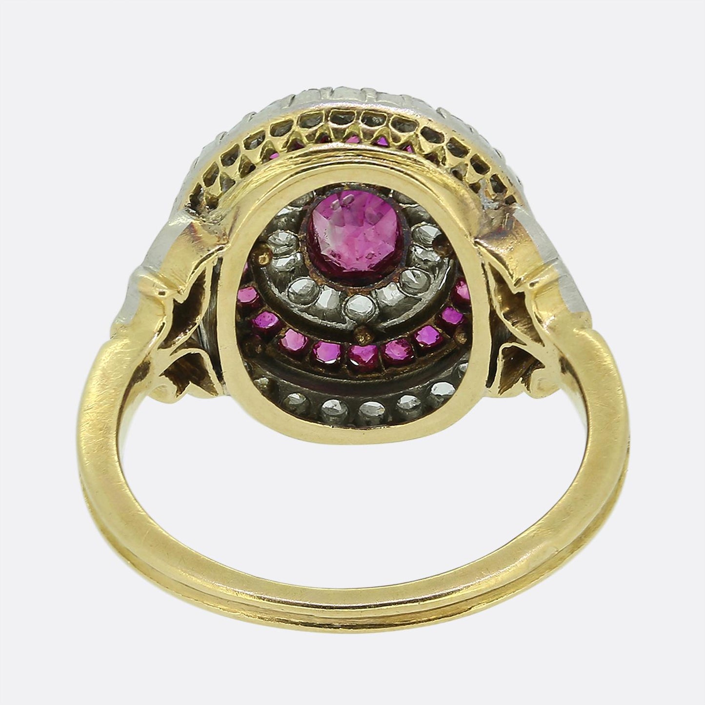 French Antique Ruby and Diamond Cluster Ring