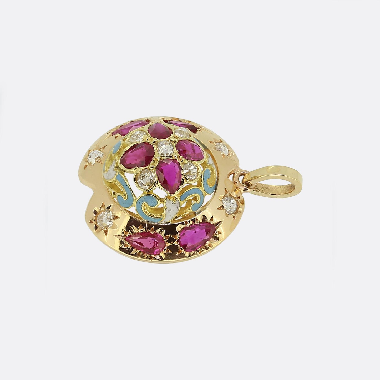 Victorian Ruby Diamond and Enamel Pendant