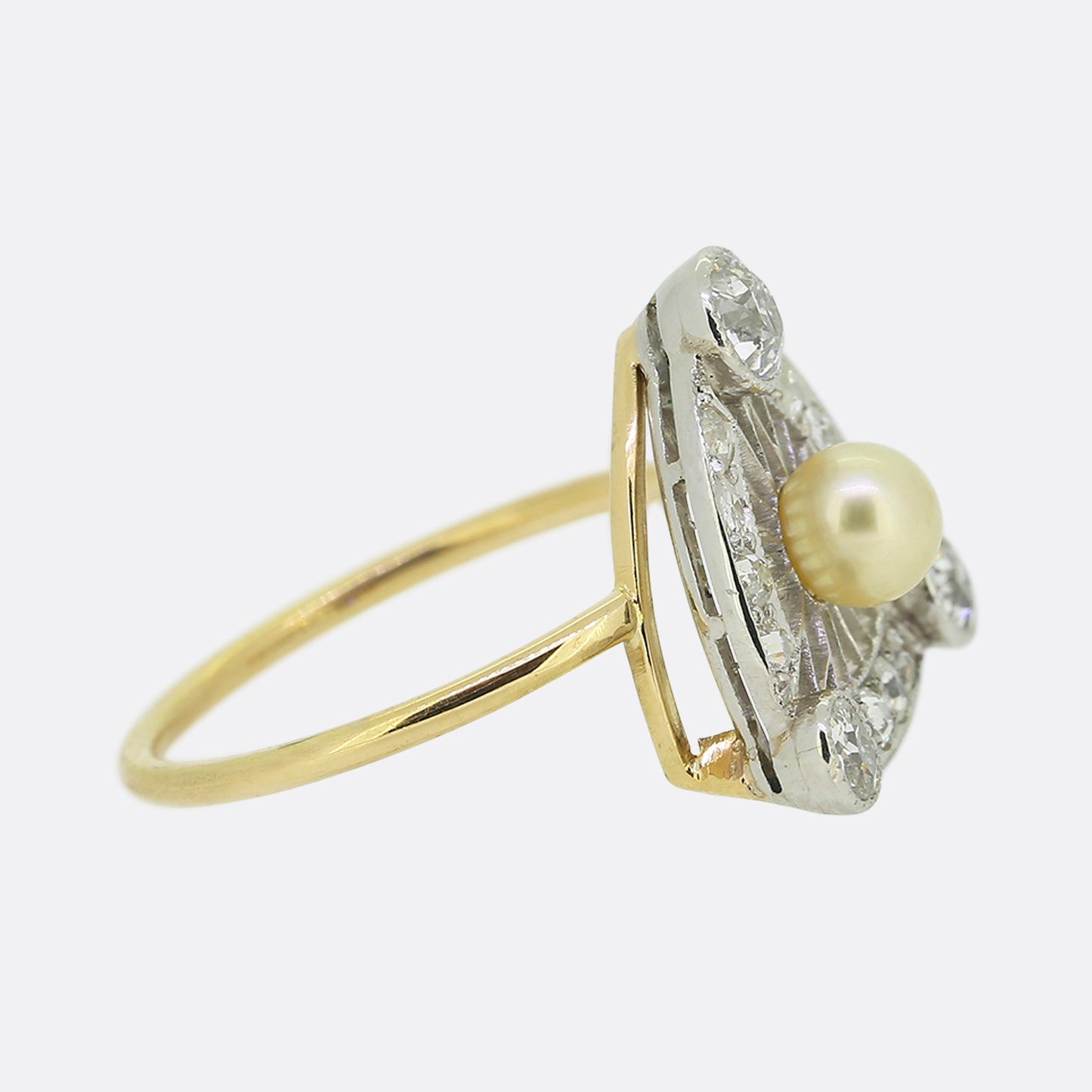 Edwardian Pearl and Diamond Cluster Ring