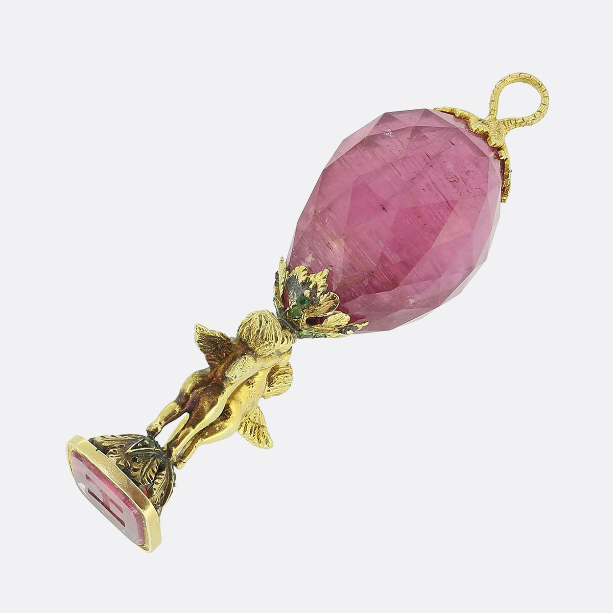 Antique Tourmaline Cherub Fob Seal Pendant