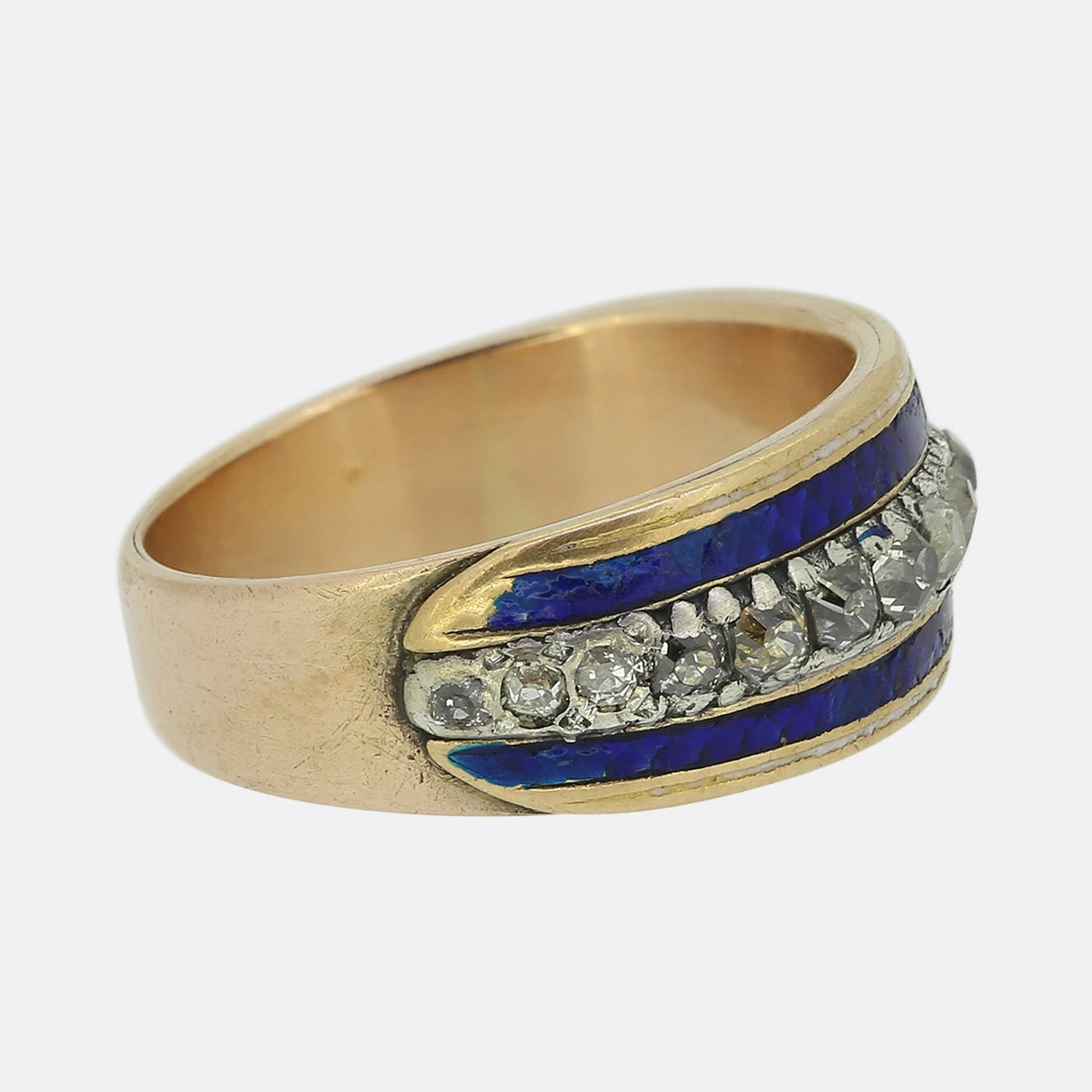 Antique Blue Enamel and Diamond Band Ring