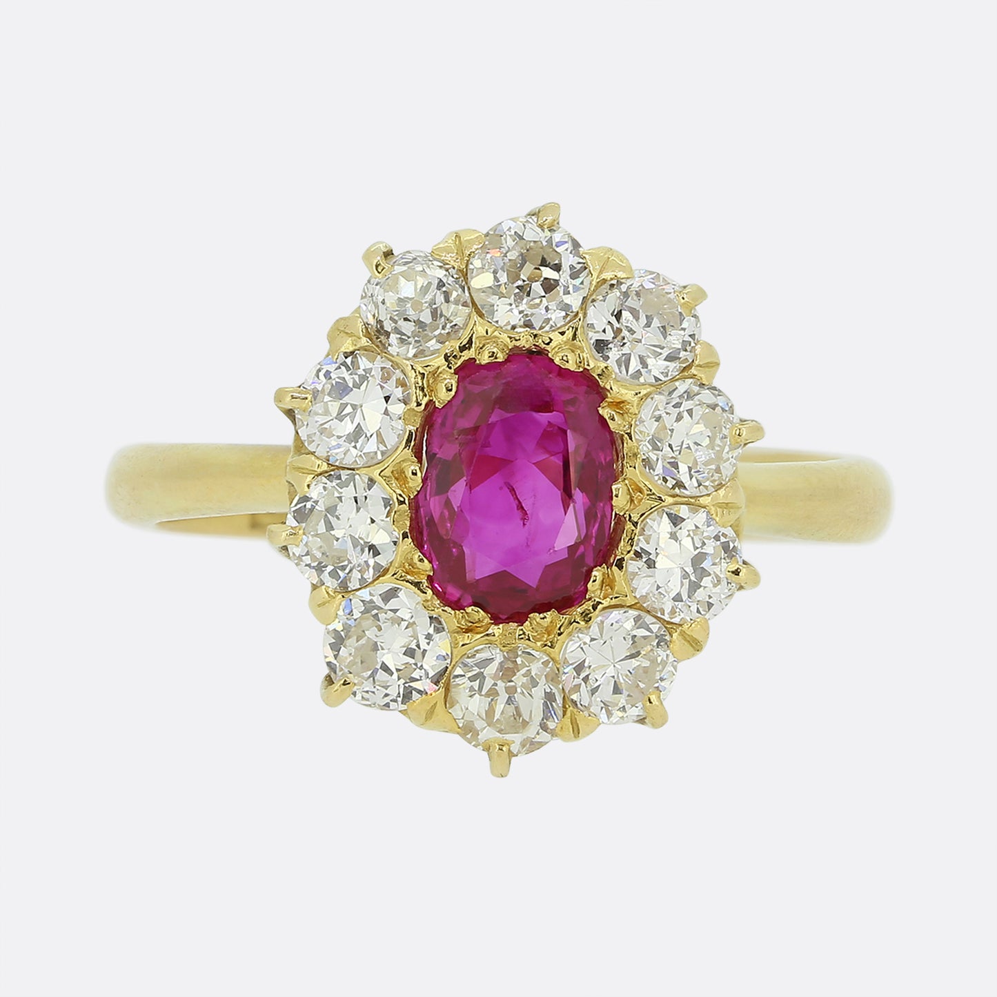 Vintage Burmese Ruby and Diamond Cluster Ring