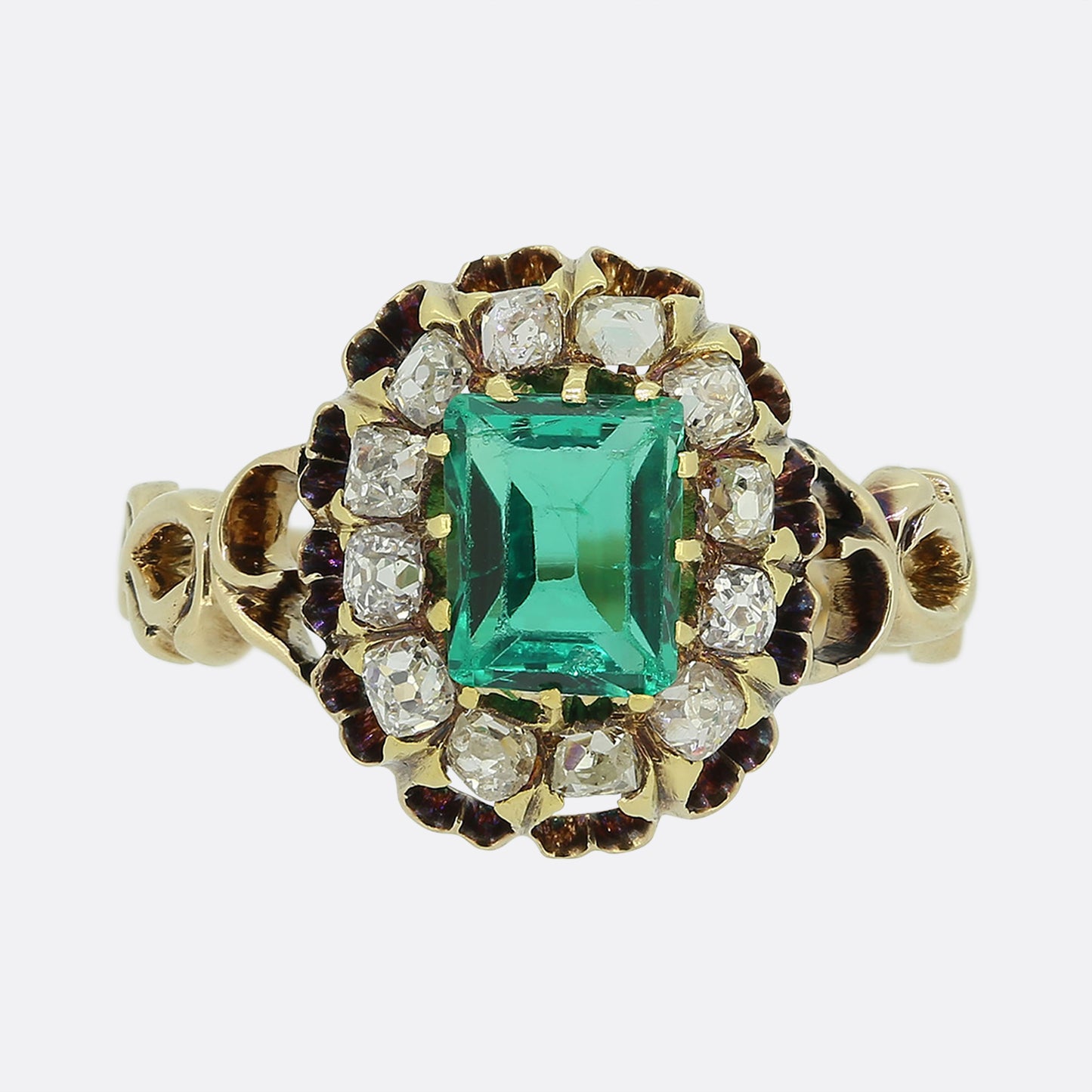 Victorian Emerald and Diamond Cluster Ring