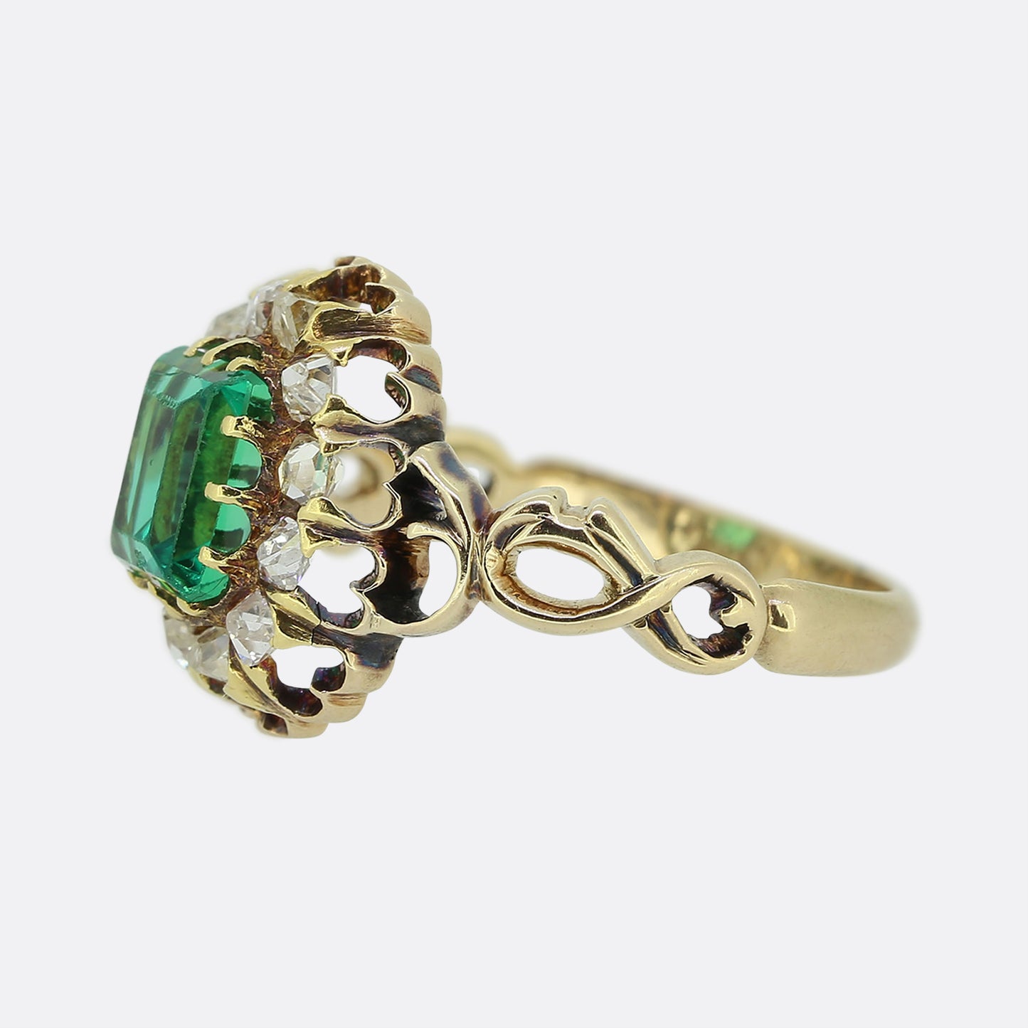 Victorian Emerald and Diamond Cluster Ring