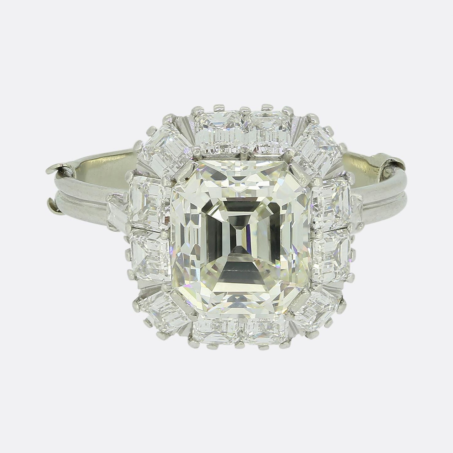 Vintage 2.60 Carat Antique Asscher Cut Diamond Cluster Ring