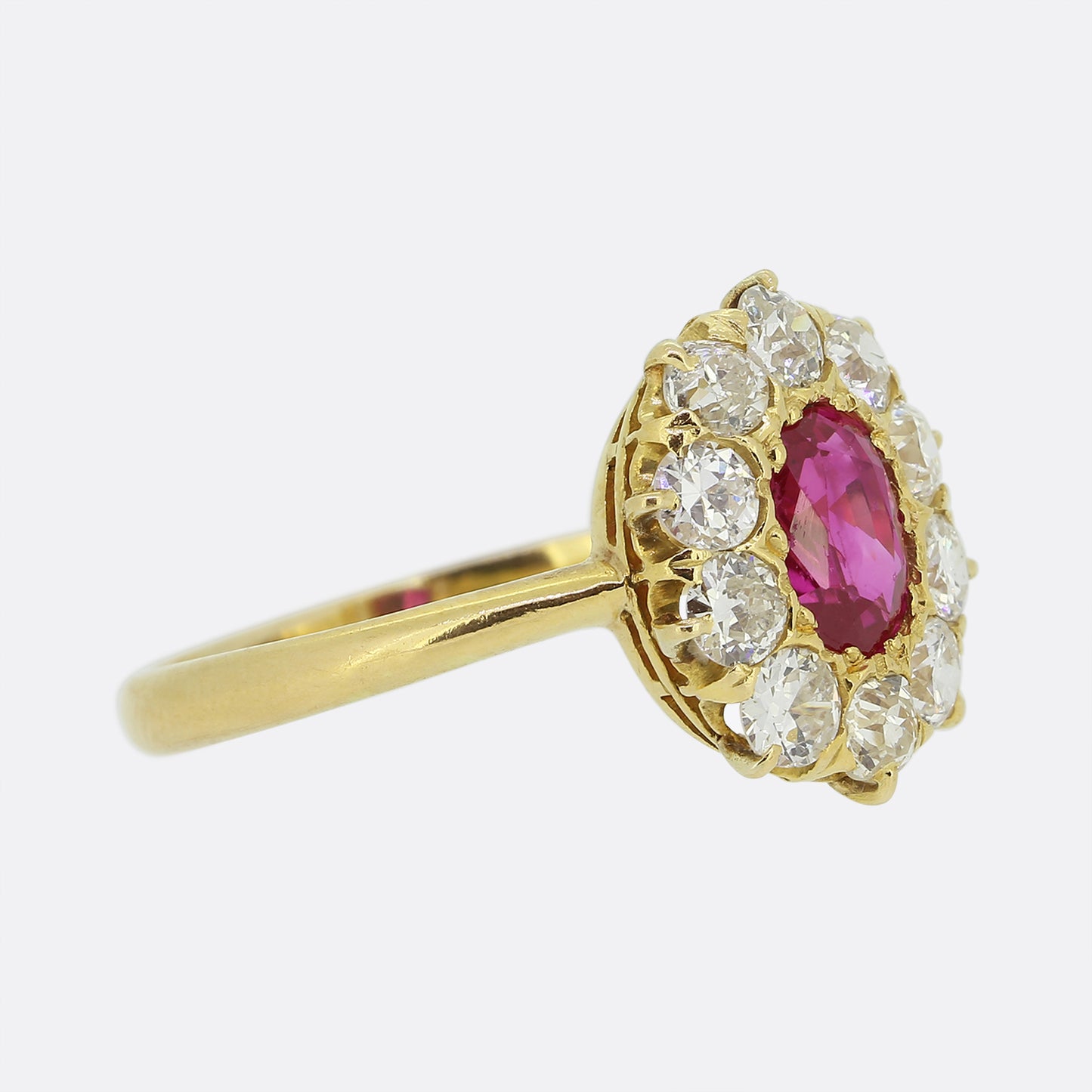 Vintage Burmese Ruby and Diamond Cluster Ring