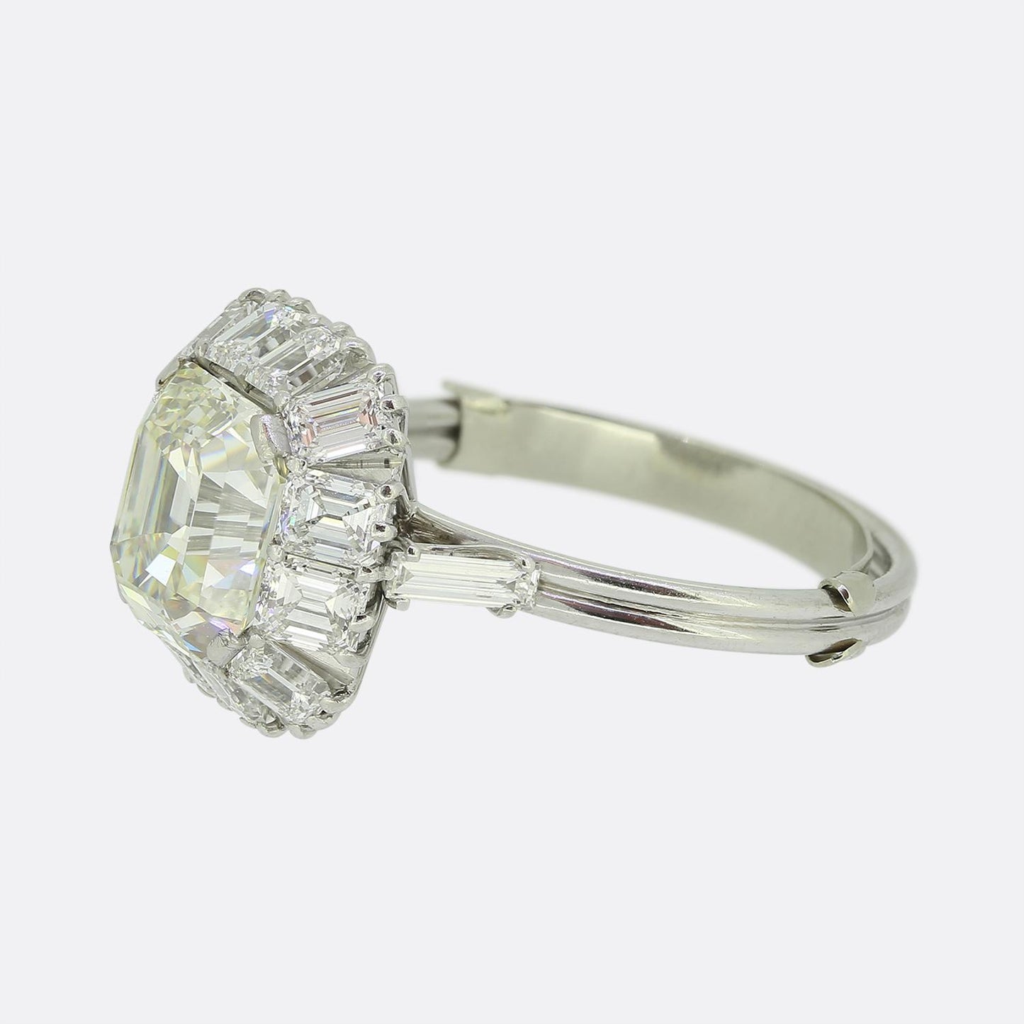 Vintage 2.60 Carat Antique Asscher Cut Diamond Cluster Ring