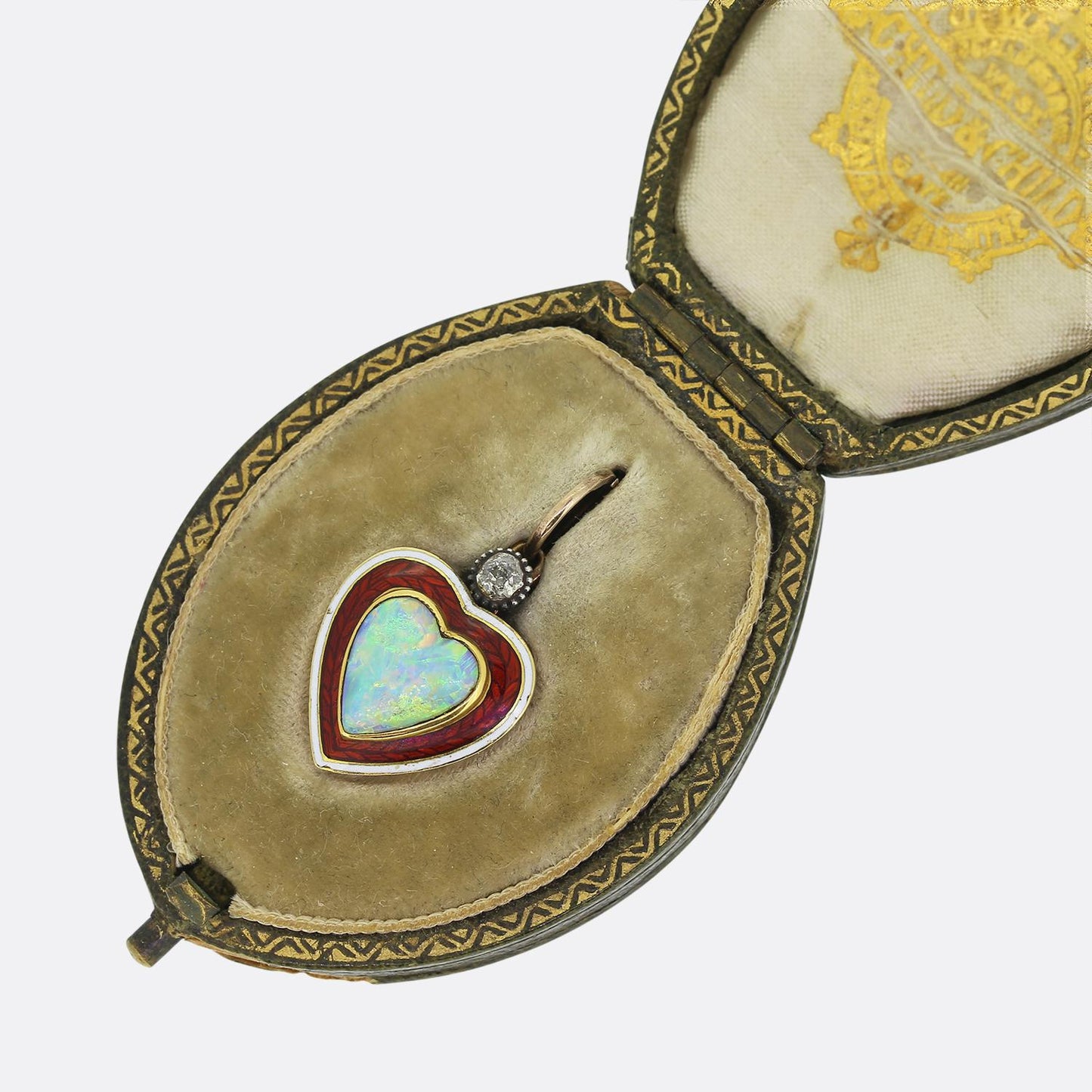 Child & Child Opal Heart Diamond and Enamel Pendant