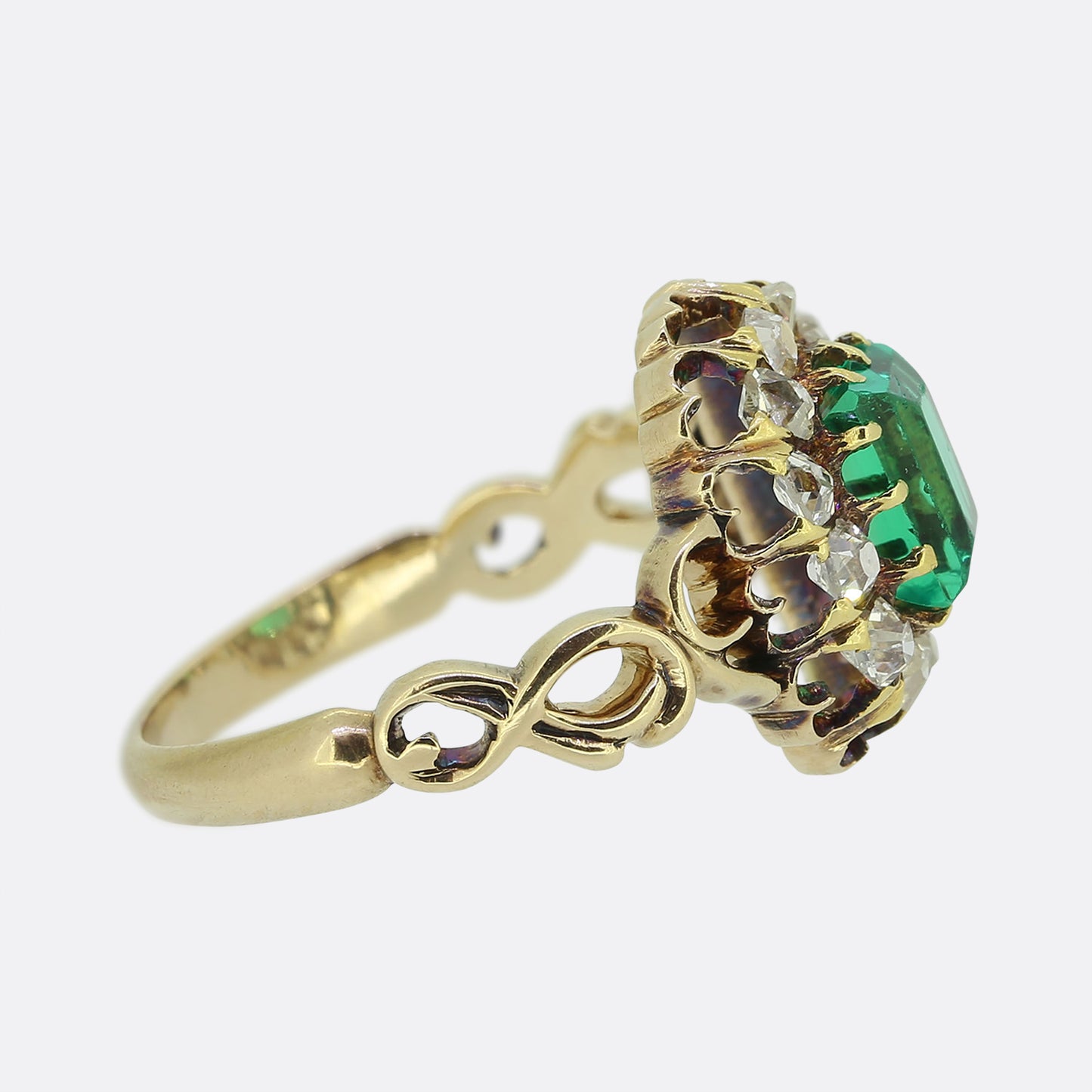 Victorian Emerald and Diamond Cluster Ring