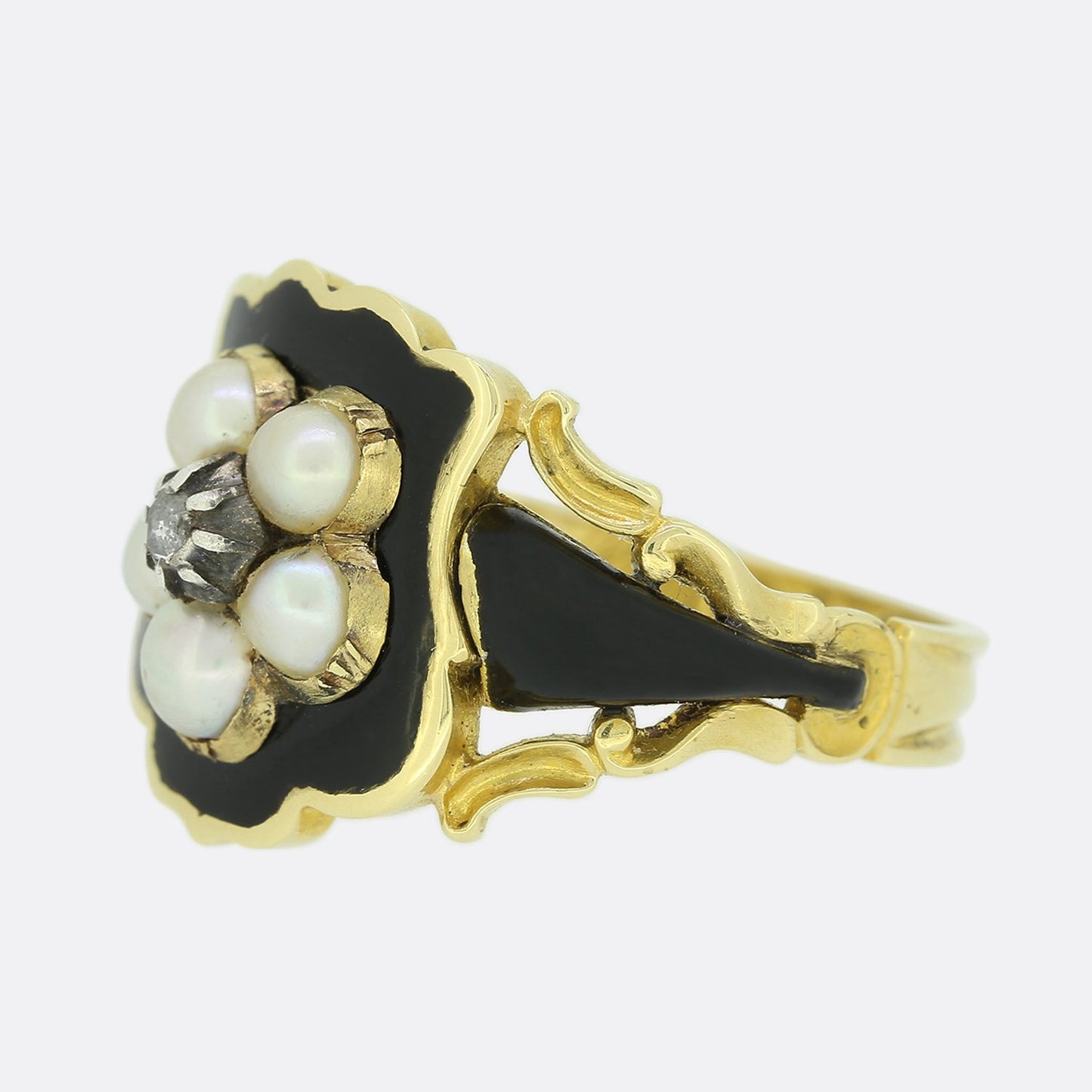Georgian Pearl, Diamond and Enamel Mourning Locket Ring