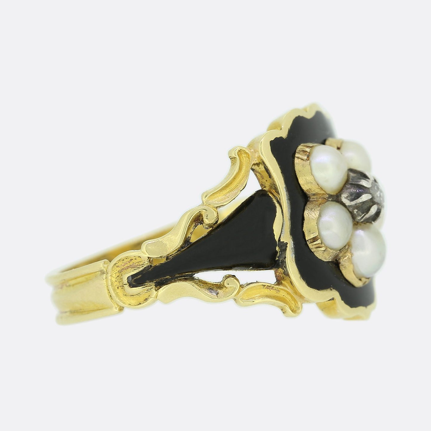 Georgian Pearl, Diamond and Enamel Mourning Locket Ring