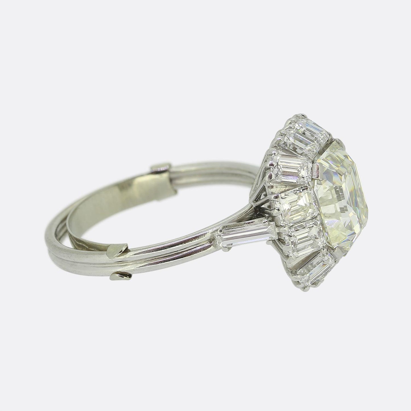 Vintage 2.60 Carat Antique Asscher Cut Diamond Cluster Ring