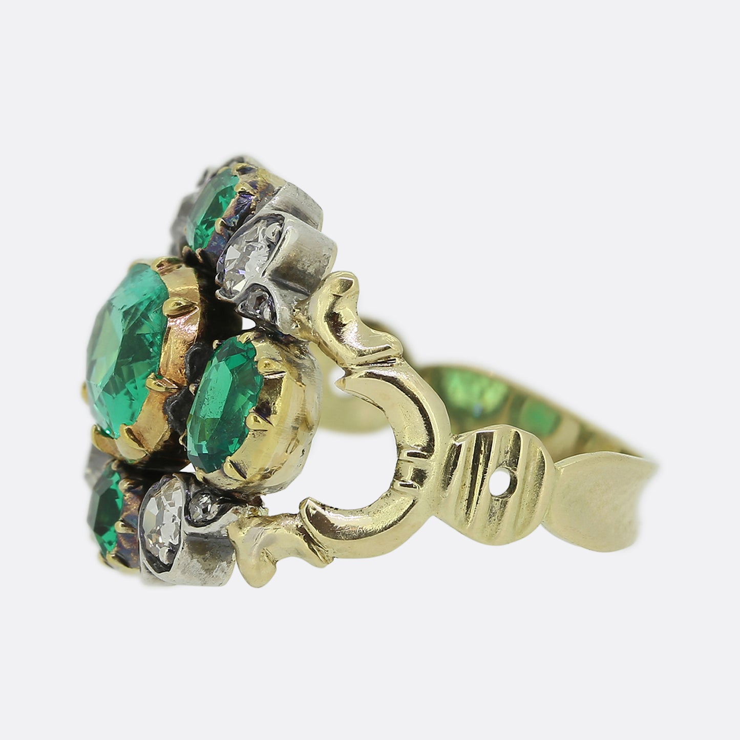 Georgian Emerald and Diamond Cluster Ring