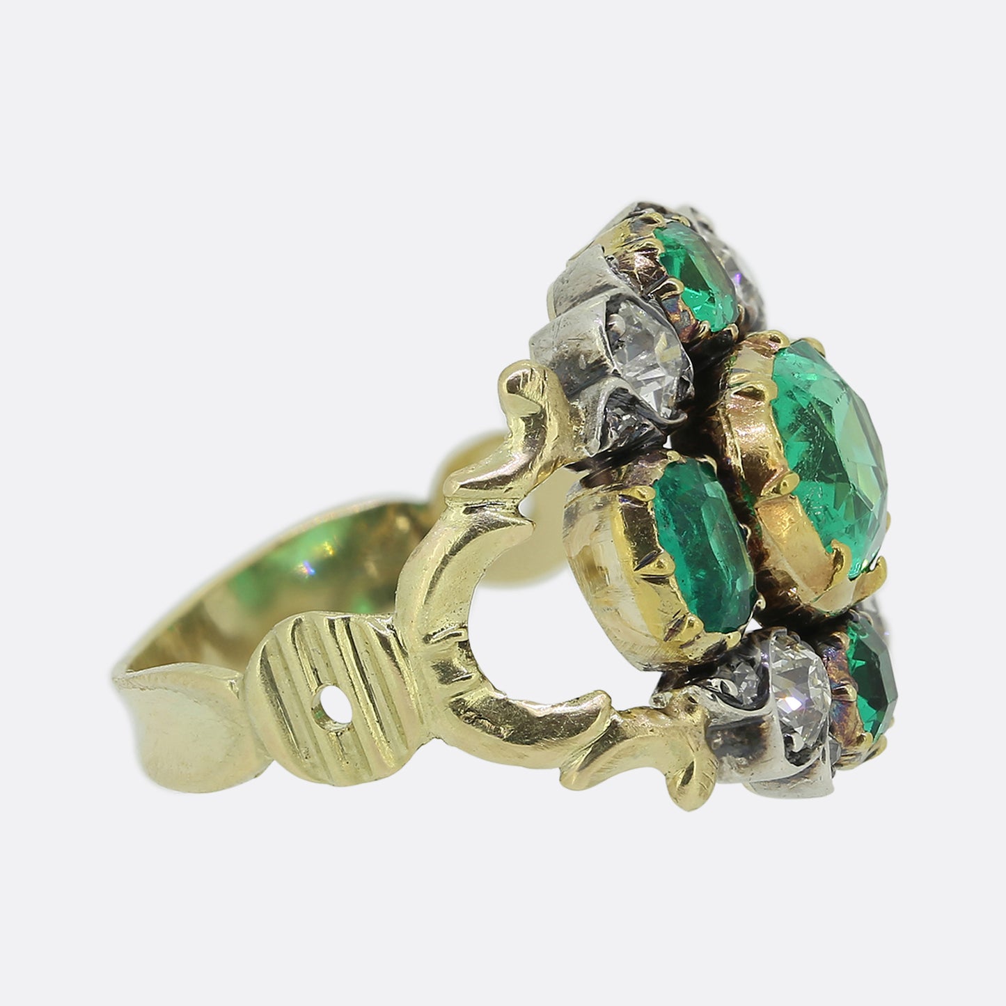 Georgian Emerald and Diamond Cluster Ring