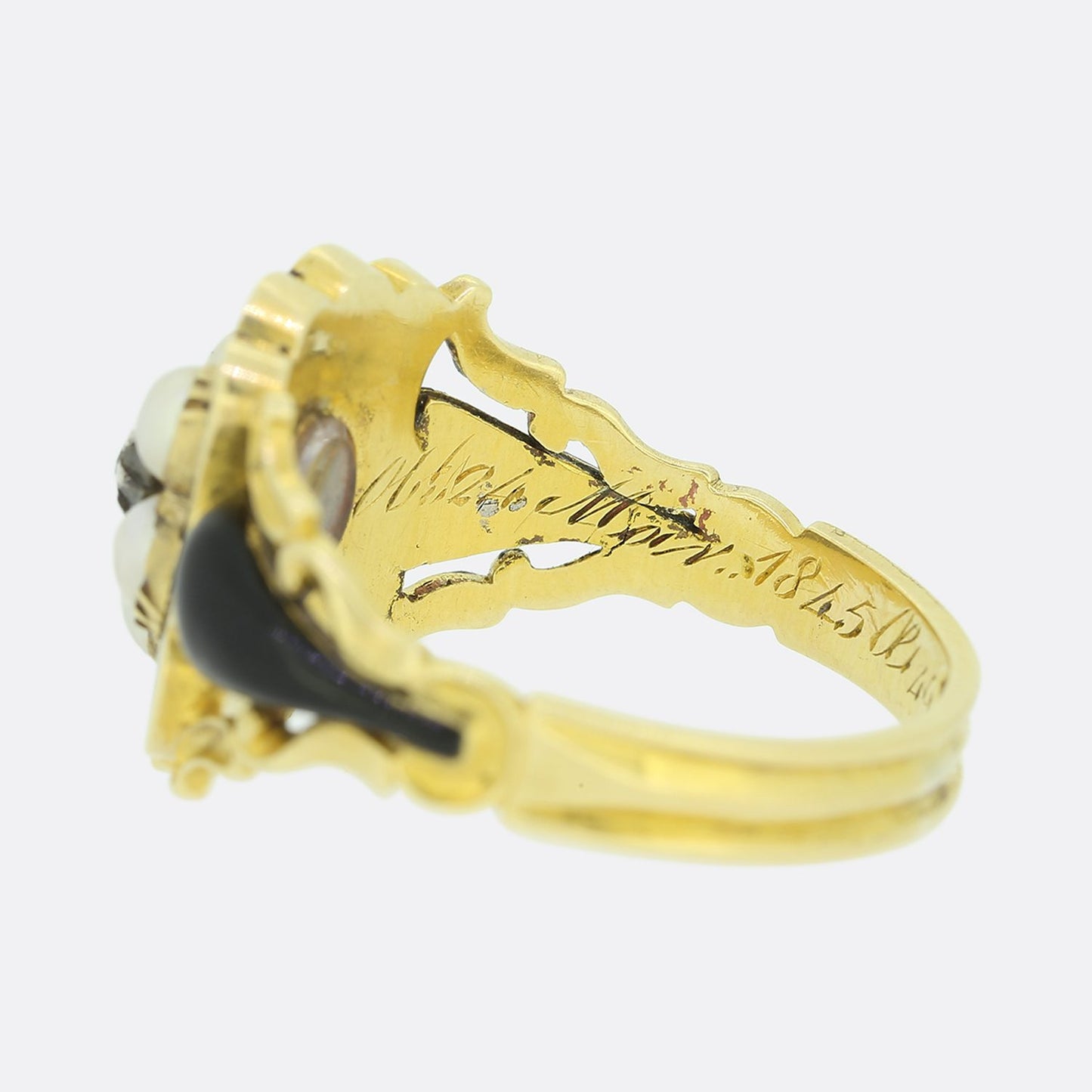 Georgian Pearl, Diamond and Enamel Mourning Locket Ring