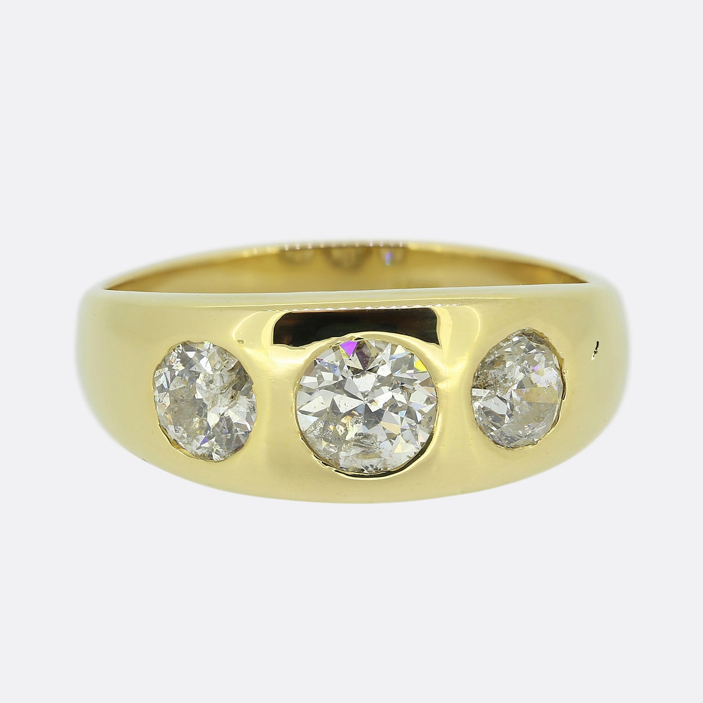 Vintage Old Cut Diamond Three Stone Gypsy Ring