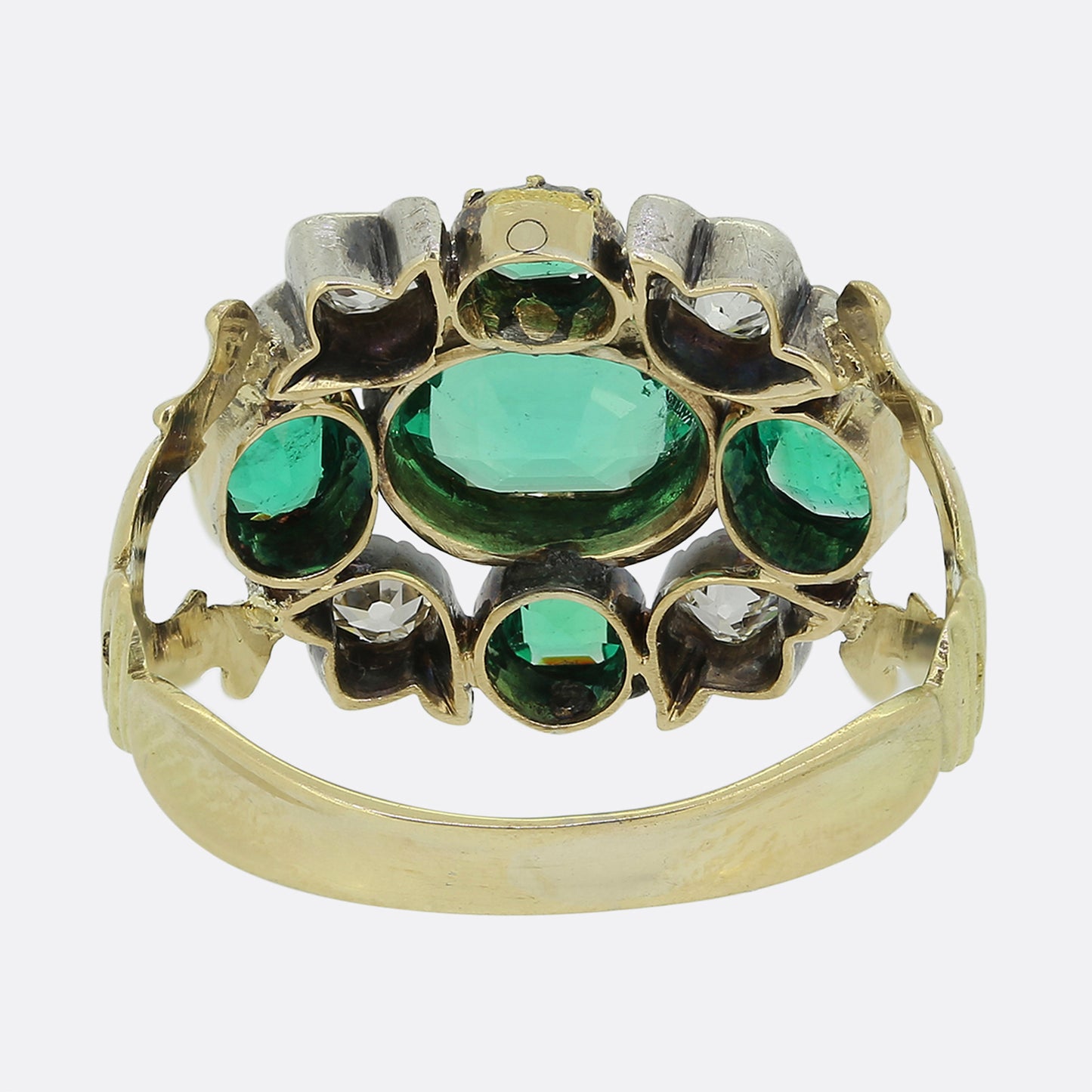 Georgian Emerald and Diamond Cluster Ring