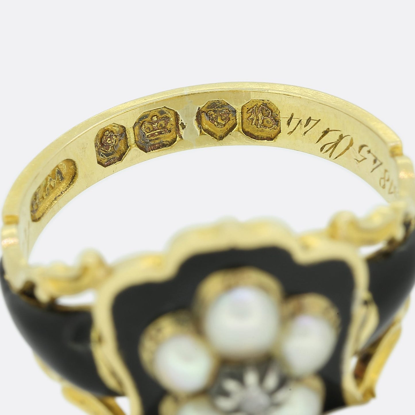 Georgian Pearl, Diamond and Enamel Mourning Locket Ring