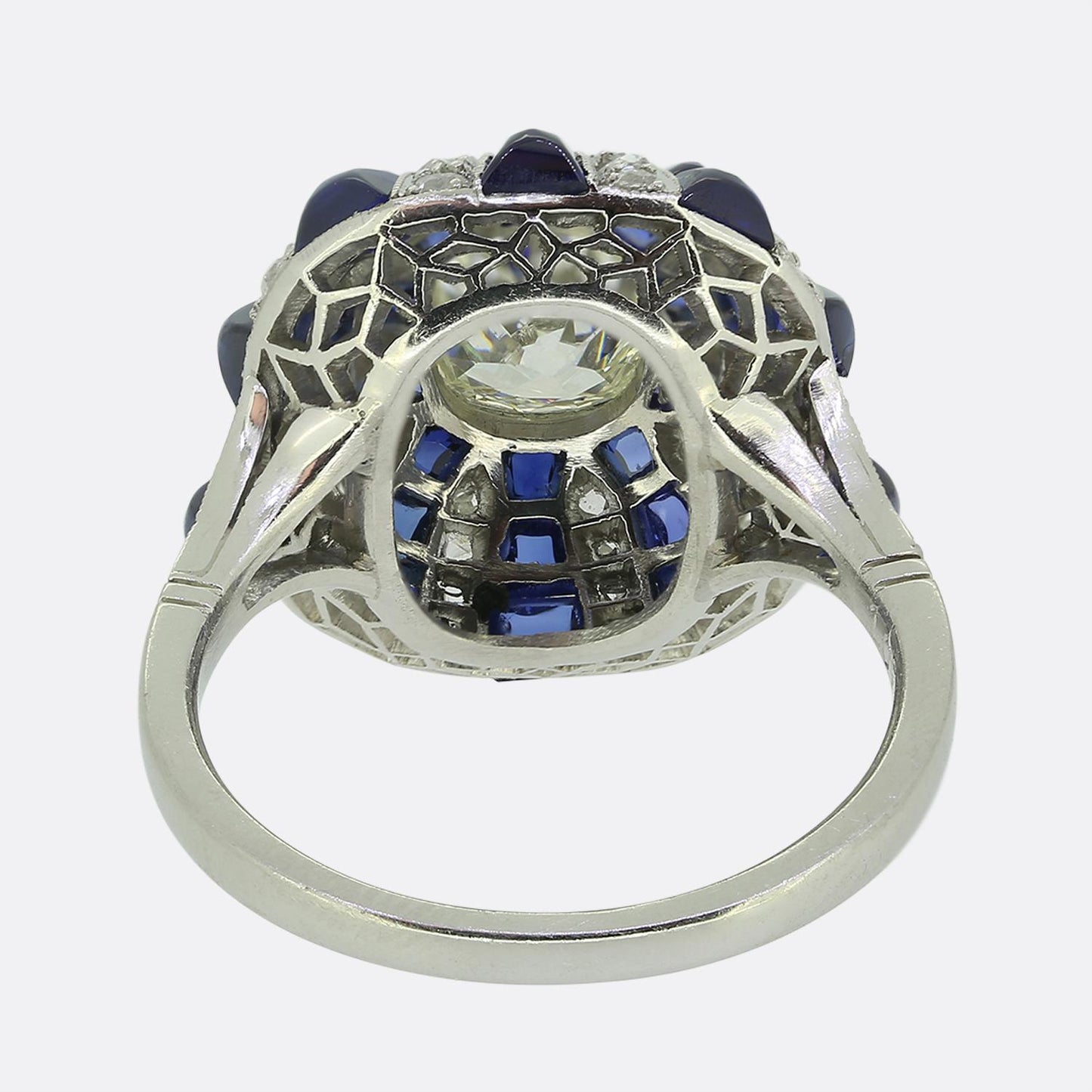 Art Deco Style Sapphire and Diamond Cluster Bombe Ring