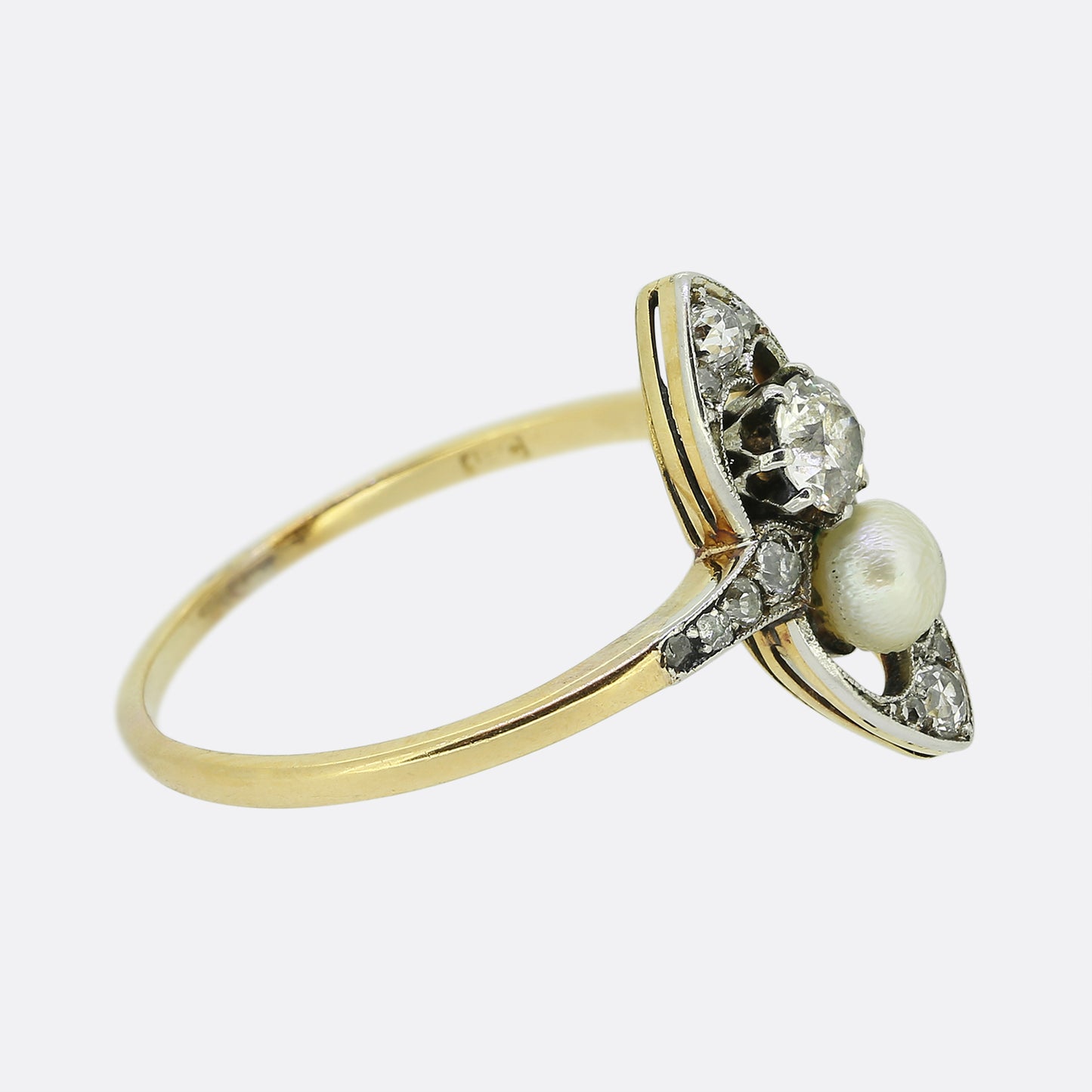 Victorian Pearl and Diamond Navette Ring