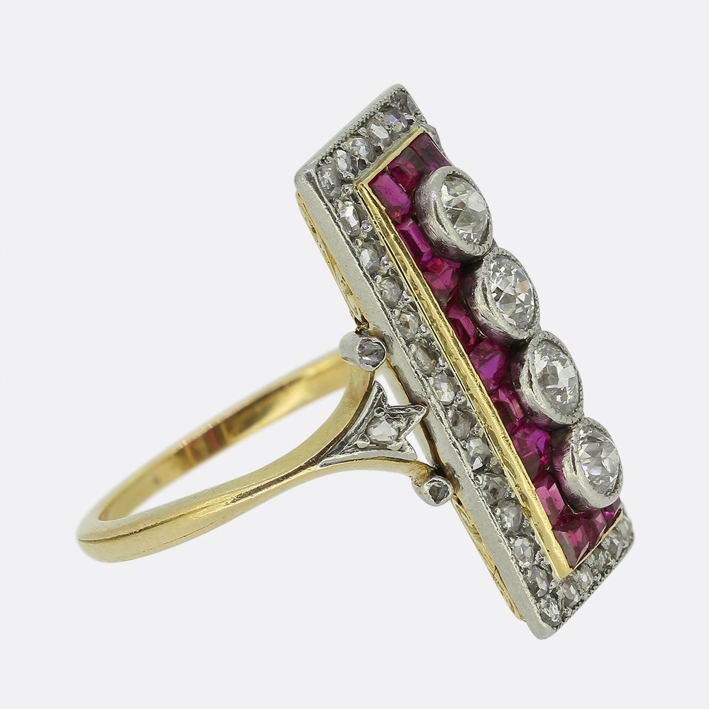 Art Deco Ruby and Diamond Plaque Ring