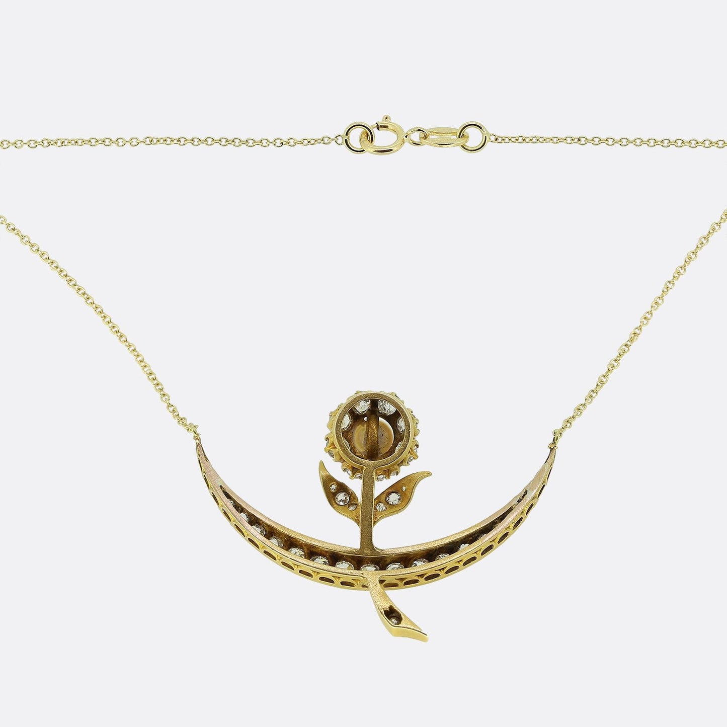 Victorian Diamond and Pearl Crescent Moon Necklace