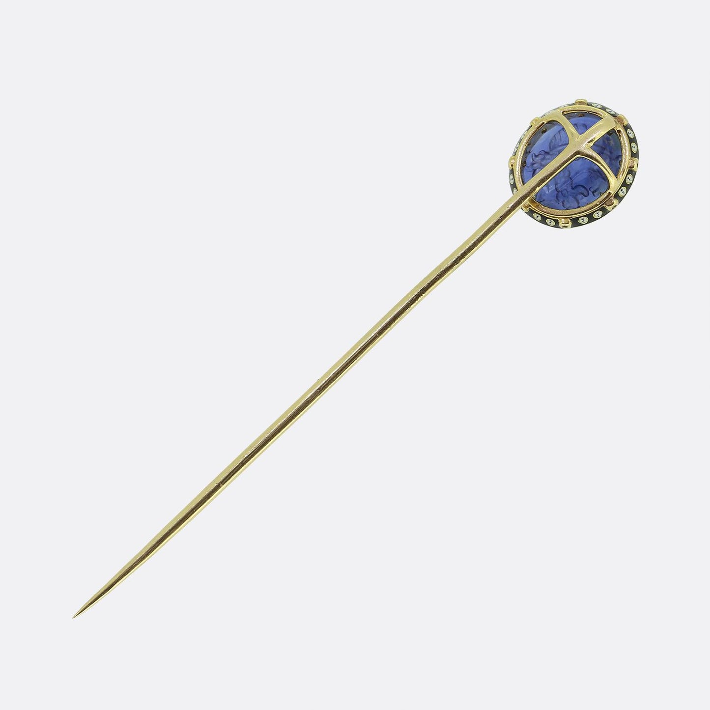 Antique Sapphire Roman Bust Intaglio and Enamel Stick Pin